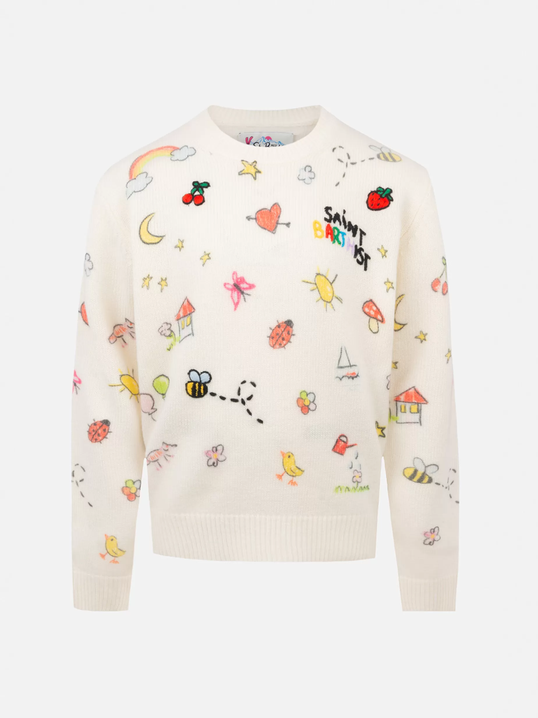 Best Maglione girocollo bianco da bambina Princess con stampa Saint Barth sketch Maglieria