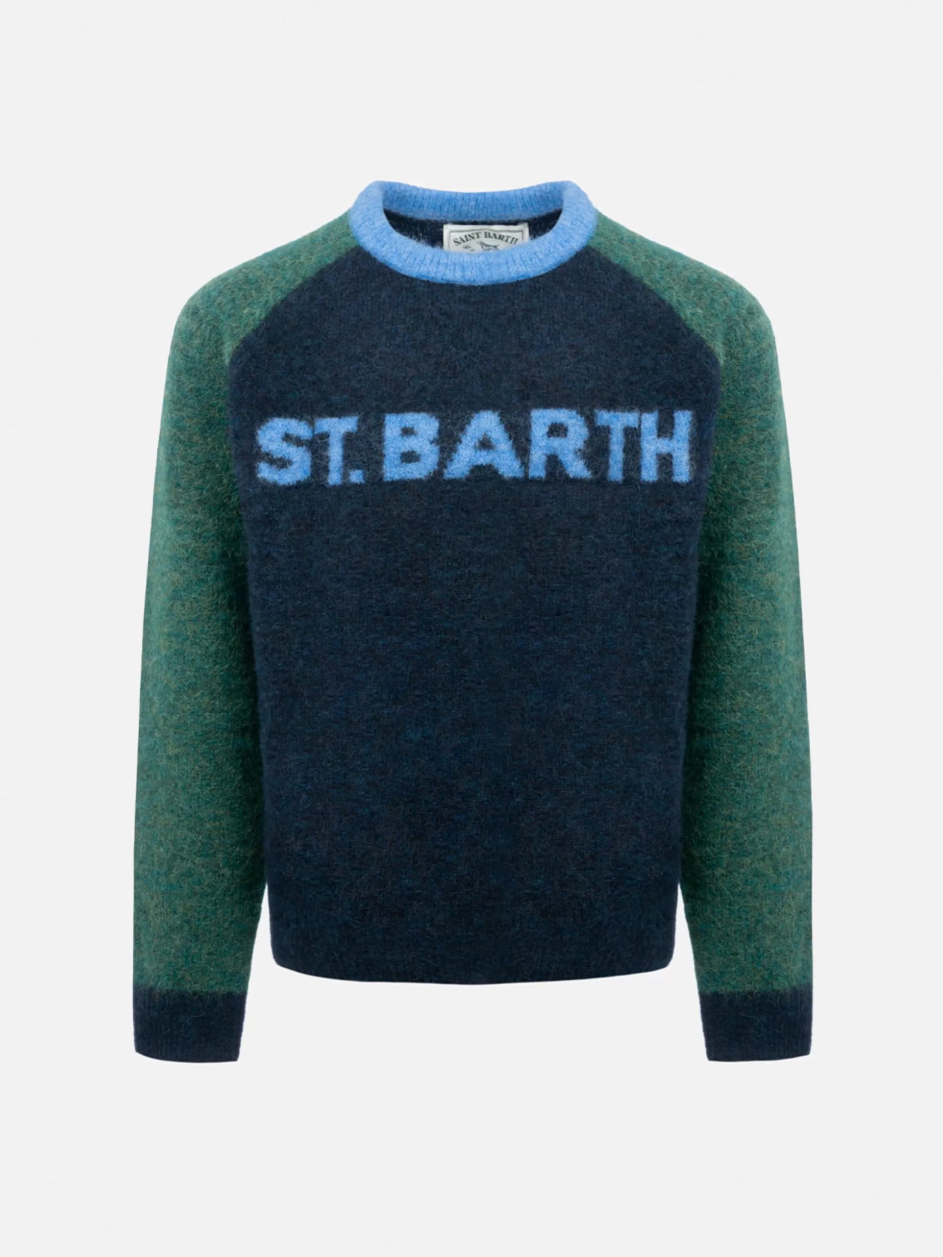 Cheap Maglione girocollo blu e verde da bambino Douglas con stampa St. Barth Bambino Maglieria