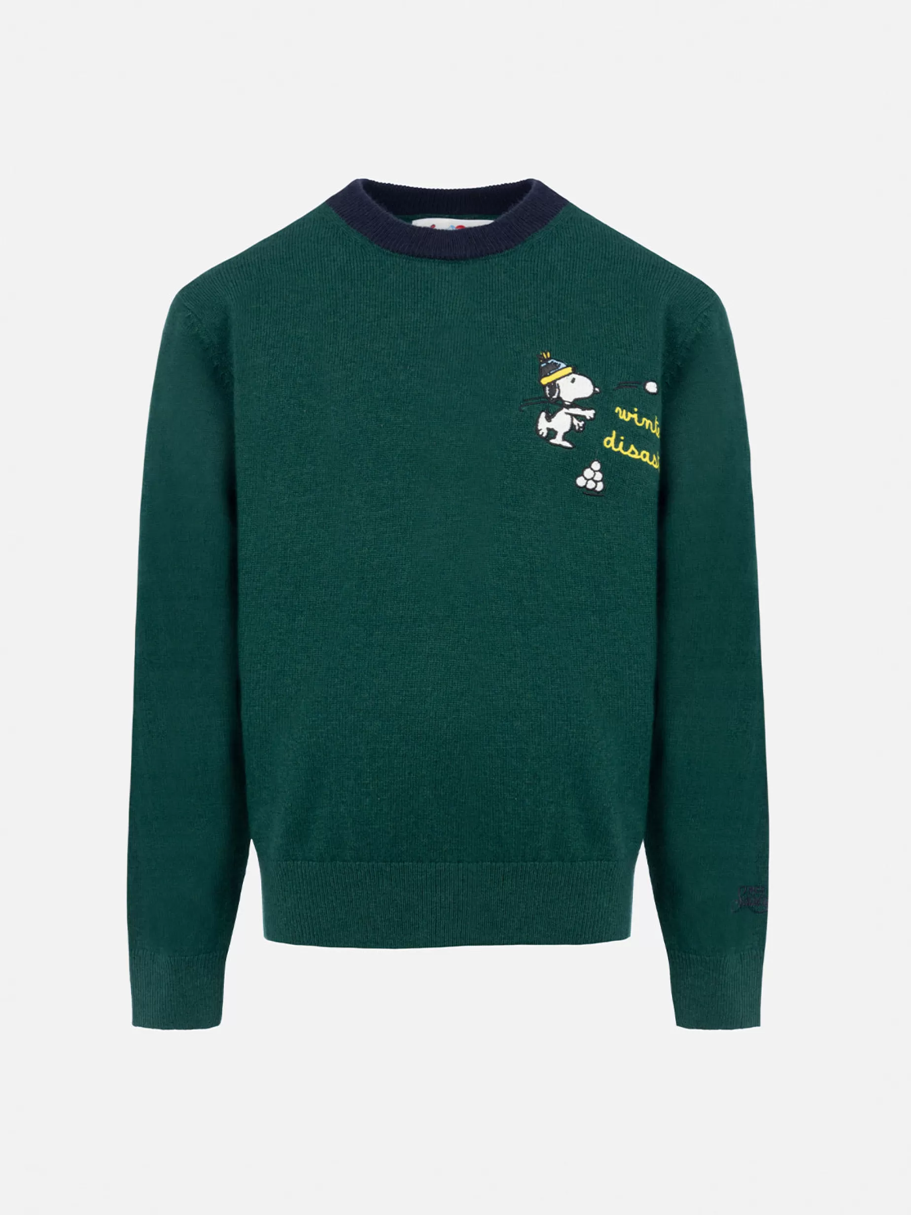 Store Maglione girocollo verde da bambino Douglas Light con ricamo palla di neve Snoopy | EDIZIONE SPECIALE SNOOPY PEANUTS Bambino Maglieria