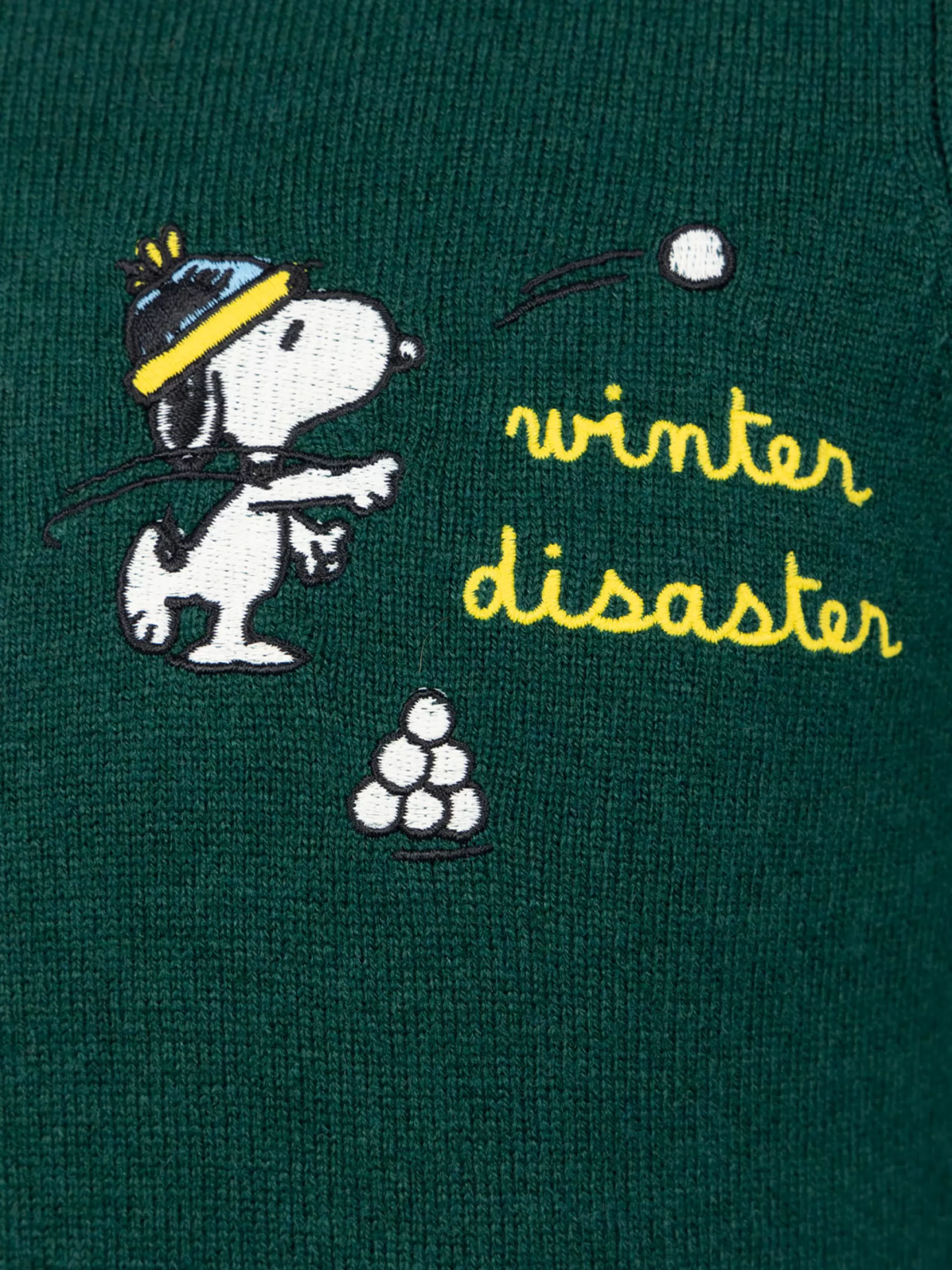 Store Maglione girocollo verde da bambino Douglas Light con ricamo palla di neve Snoopy | EDIZIONE SPECIALE SNOOPY PEANUTS Bambino Maglieria