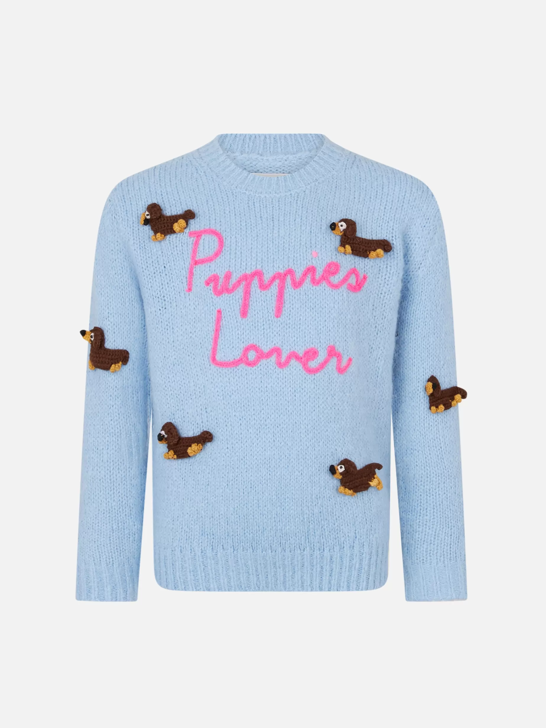 Outlet Maglione morbida girocollo da bambina con patch cani all'uncinetto e ricamo Puppies Lover Maglieria | Maglieria