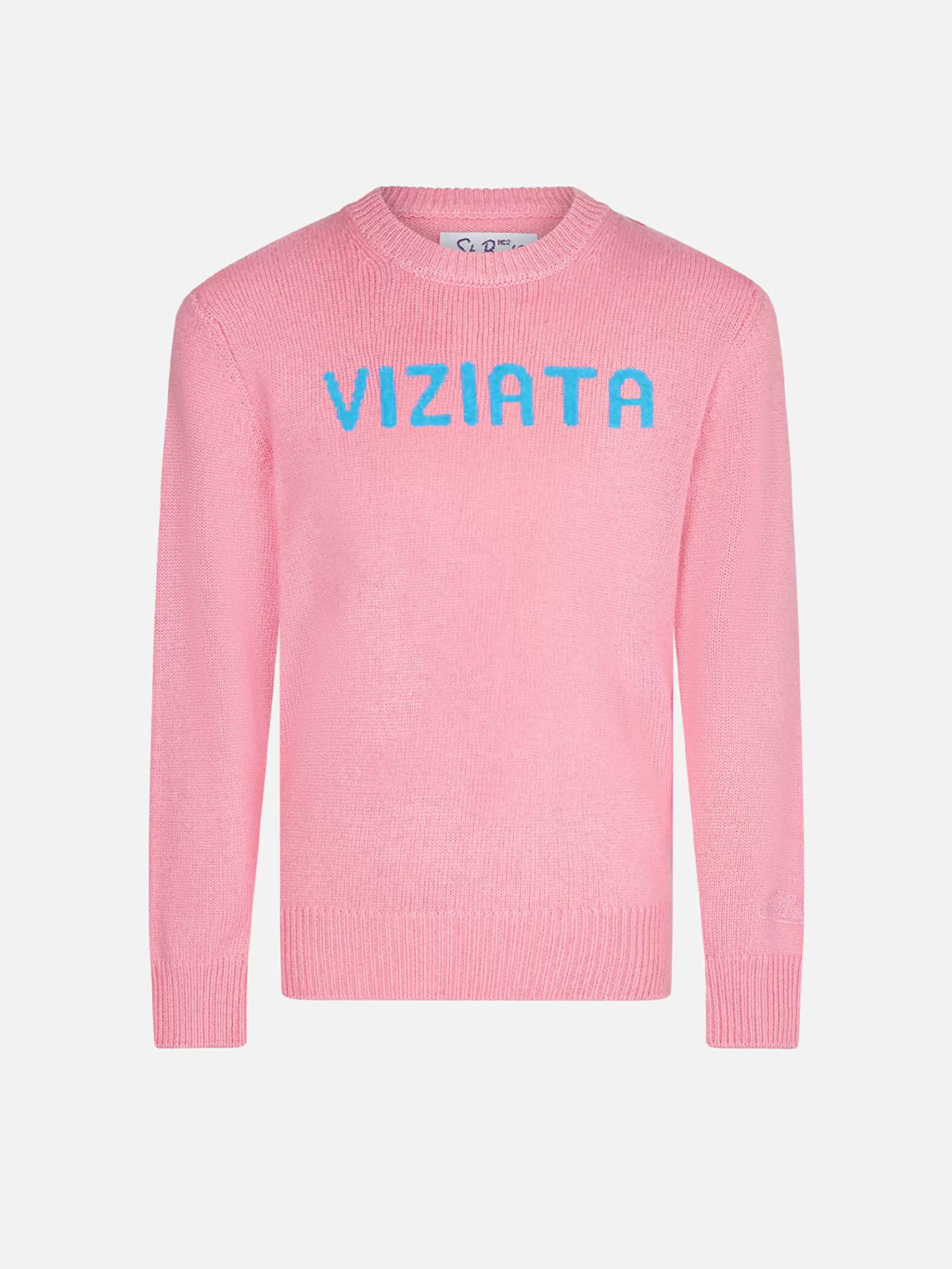 Sale Maglione rosa da bambina con stampa Viziata Maglieria