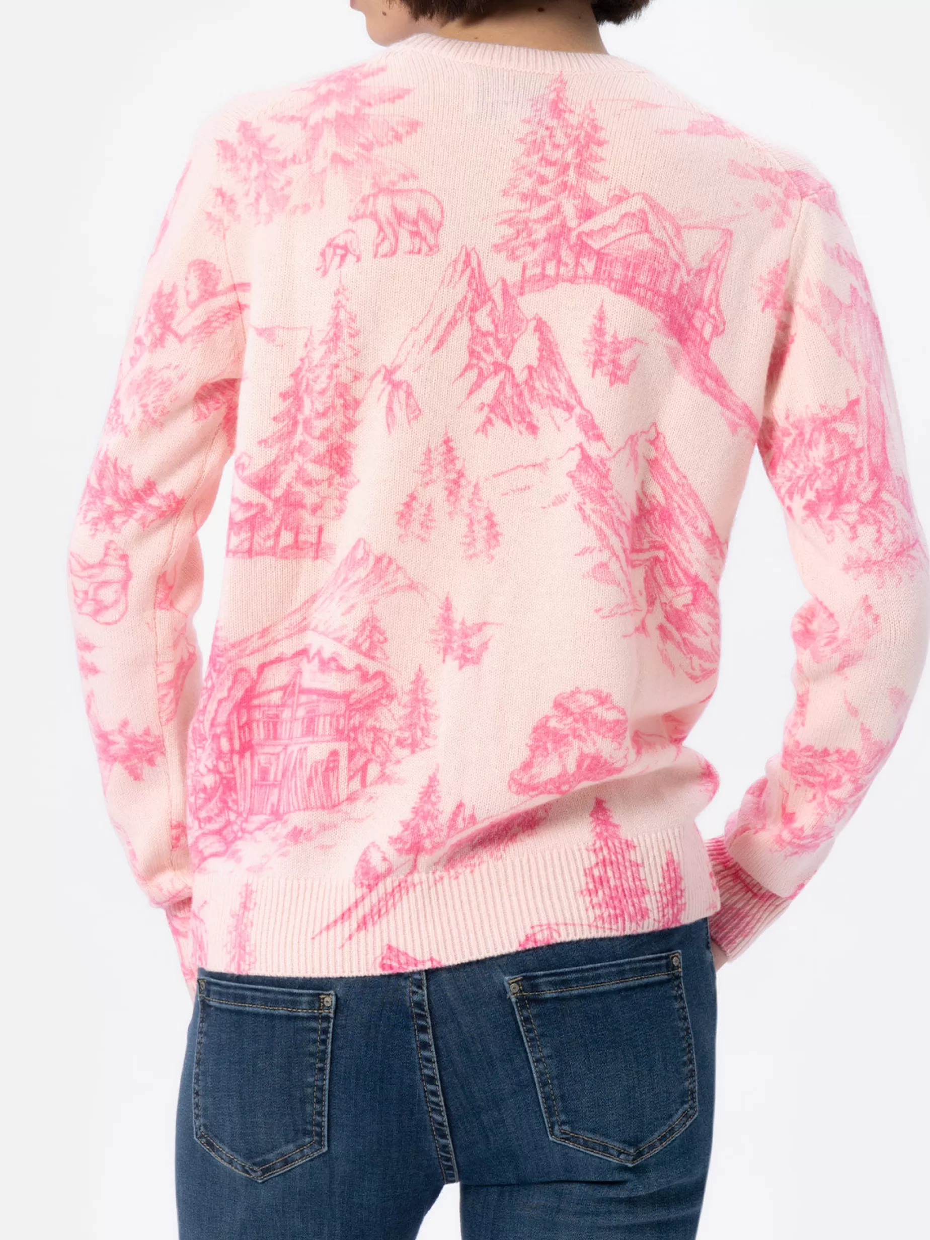 Outlet Maglione rosa da donna New Queen con stampa toile de jouy e ricamo Chalet e Rosè Donna Maglieria