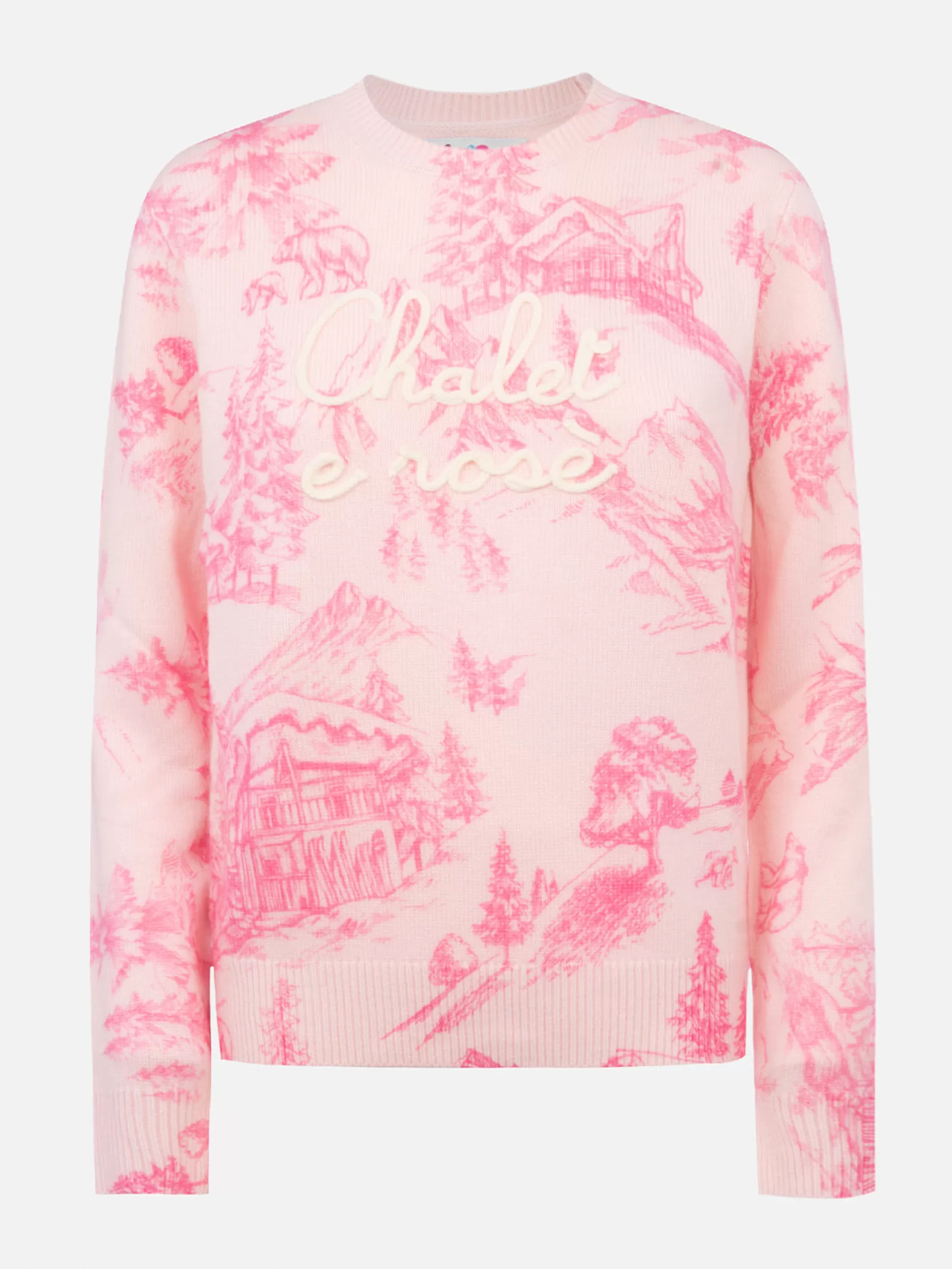 Outlet Maglione rosa da donna New Queen con stampa toile de jouy e ricamo Chalet e Rosè Donna Maglieria