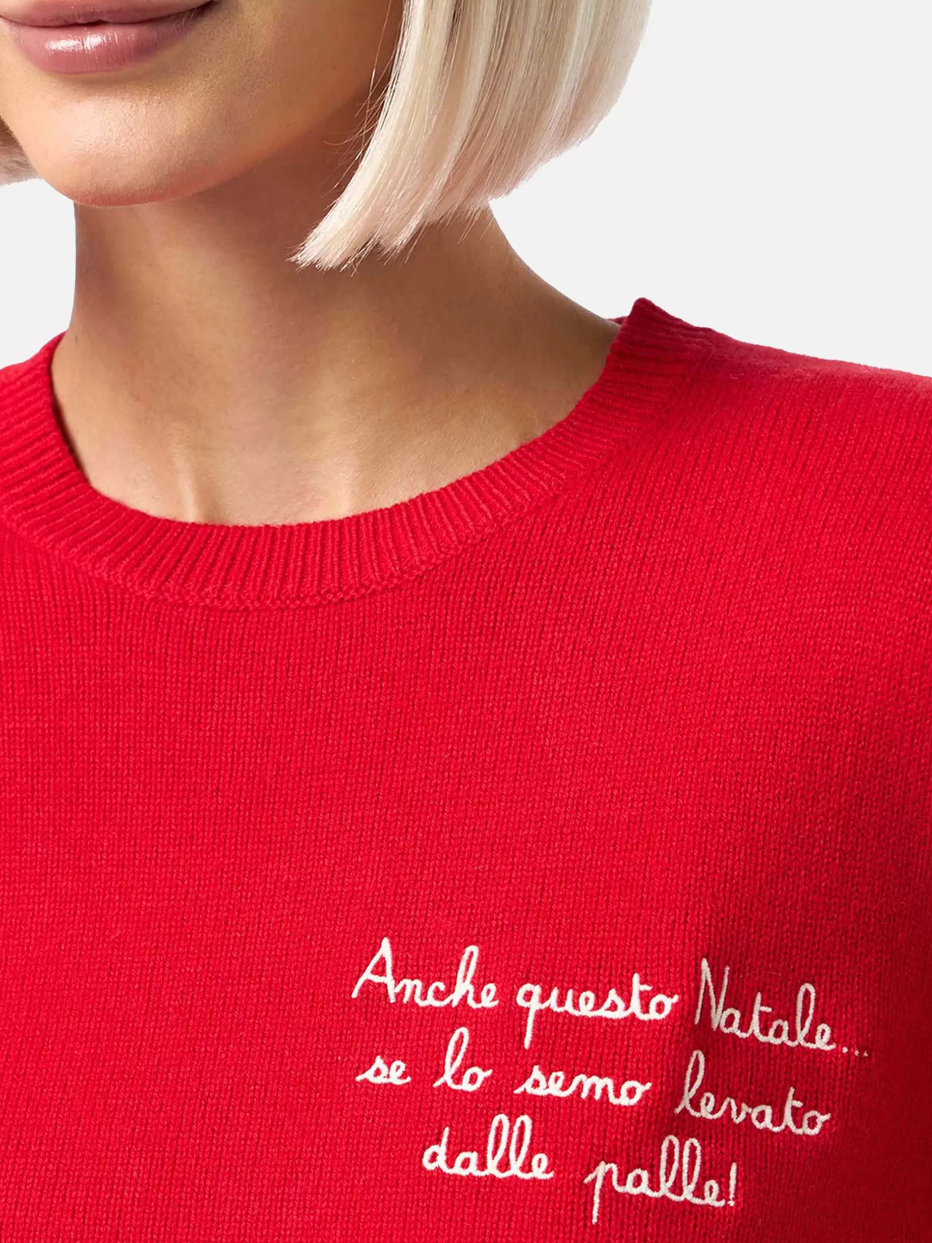 Best Maglione rosso da donna New Queen con ricamo Anche questo Natale... | VACANZE DI NATALE EDIZIONE SPECIALE Donna Maglieria