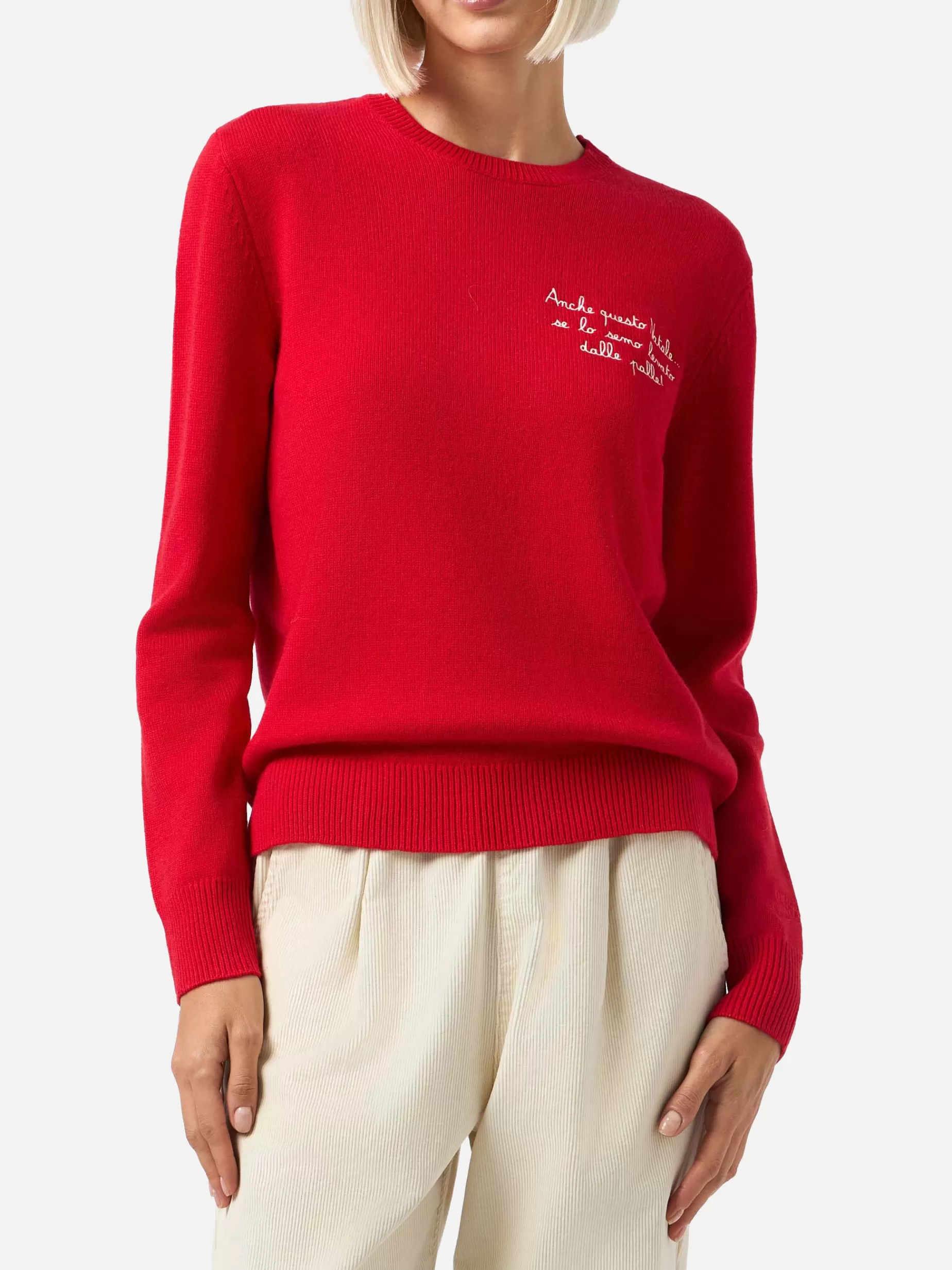 Best Maglione rosso da donna New Queen con ricamo Anche questo Natale... | VACANZE DI NATALE EDIZIONE SPECIALE Donna Maglieria