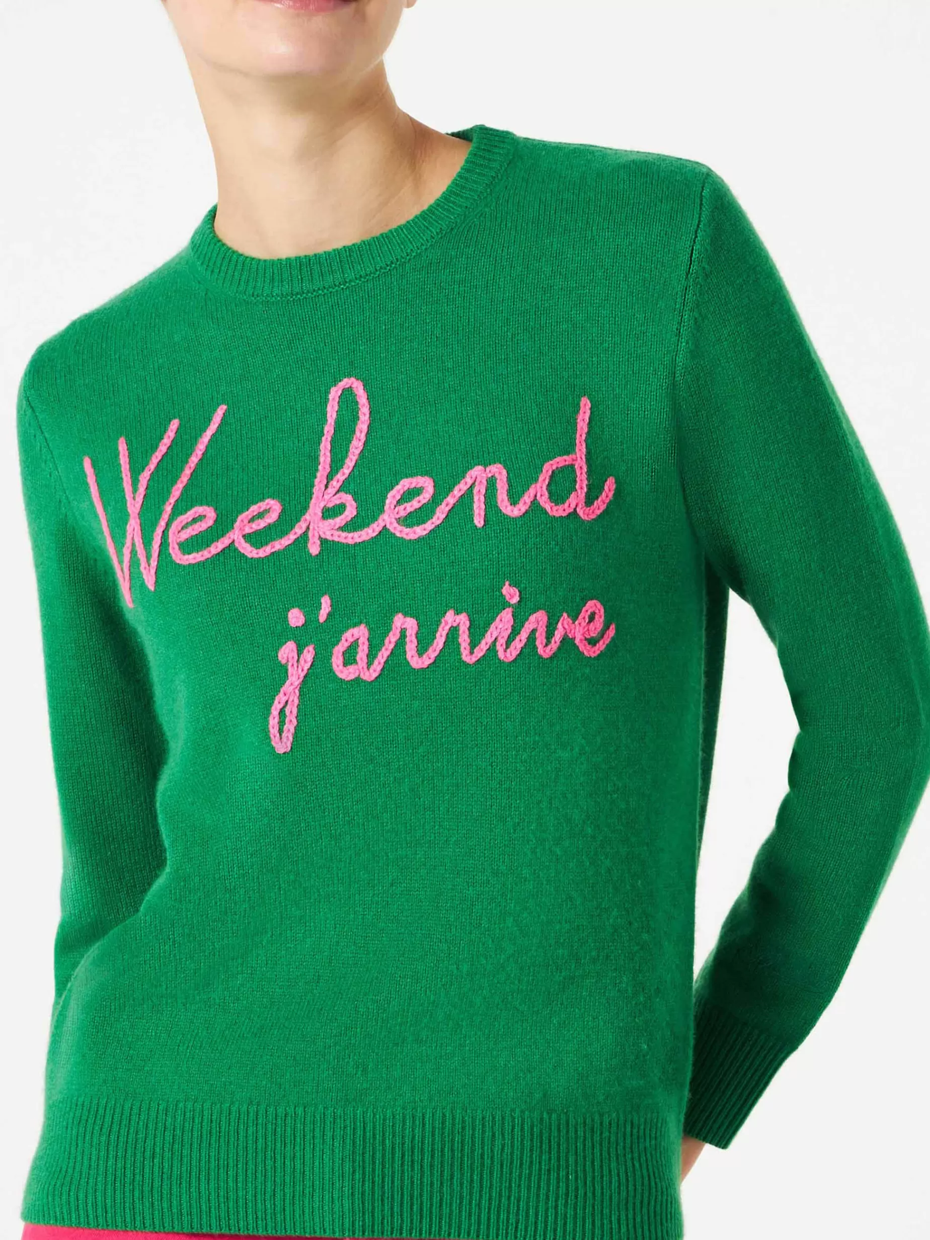 Cheap Maglione verde con ricamo Weekend j'arrive rosa fluo Donna Maglieria