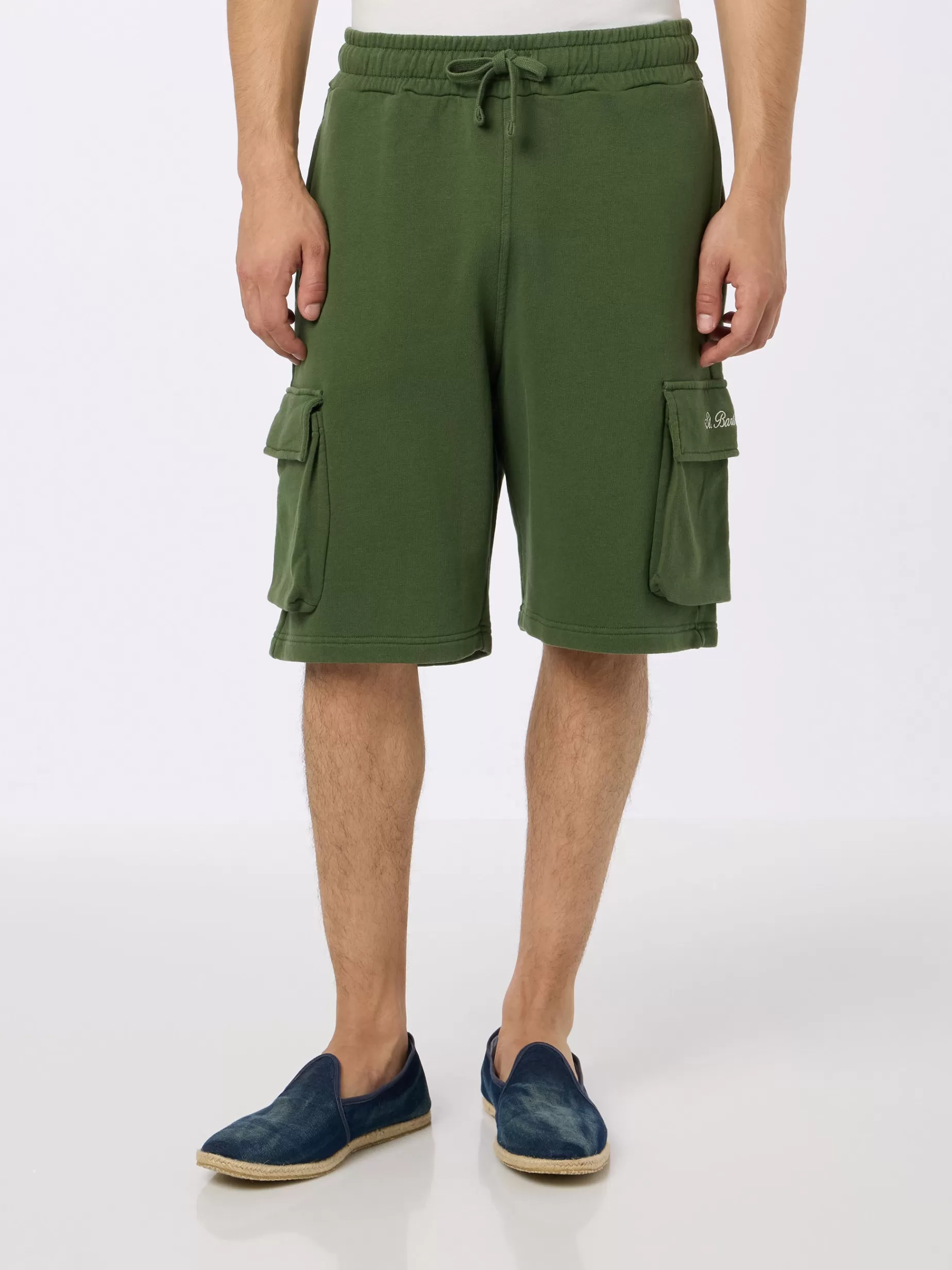 Outlet Pantaloncini cargo da uomo verde militare Cargy Uomo Bermuda E Pantaloni