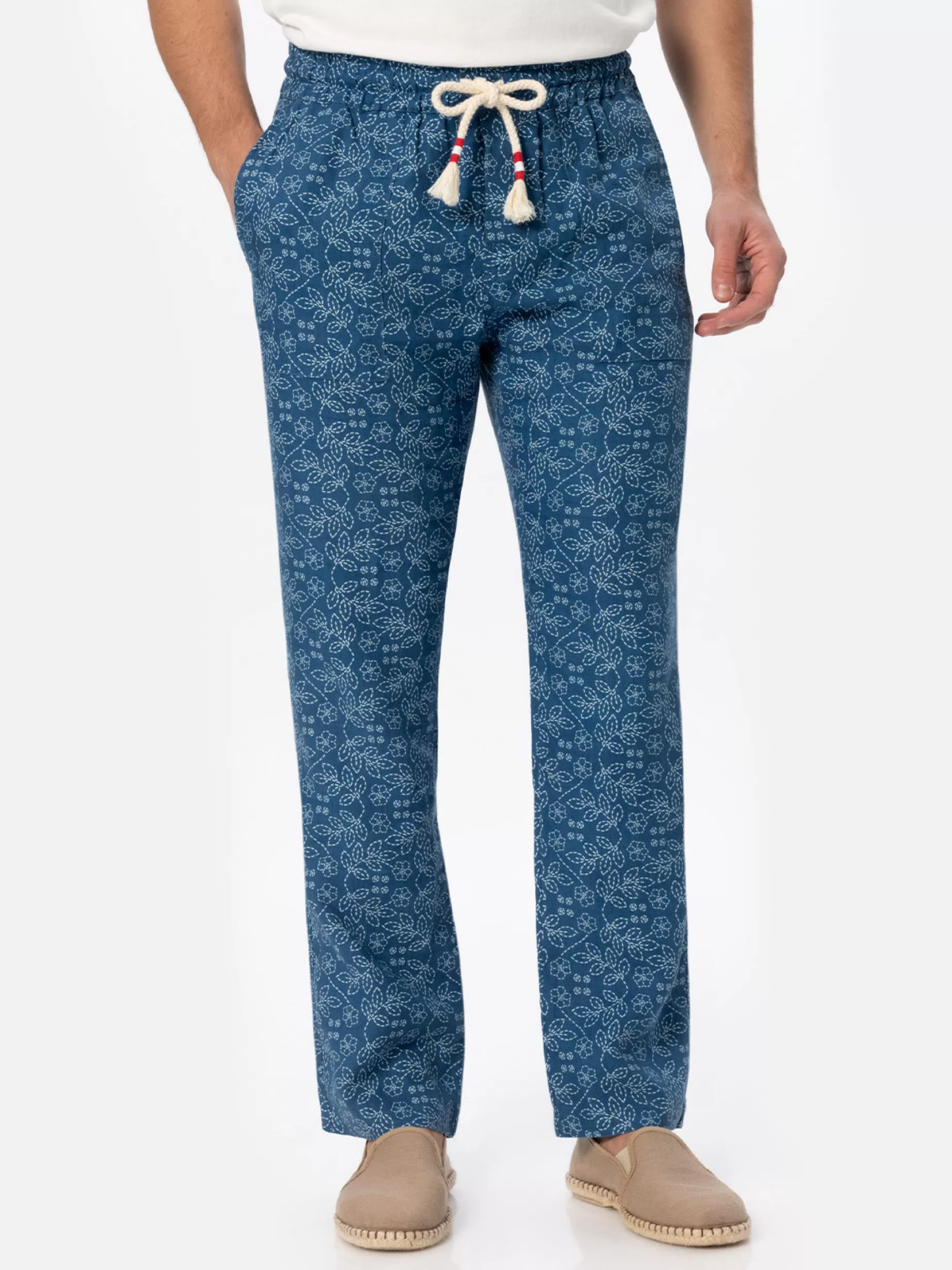 Flash Sale Pantalone Calais da uomo in lino stampato con coulisse Uomo Bermuda E Pantaloni