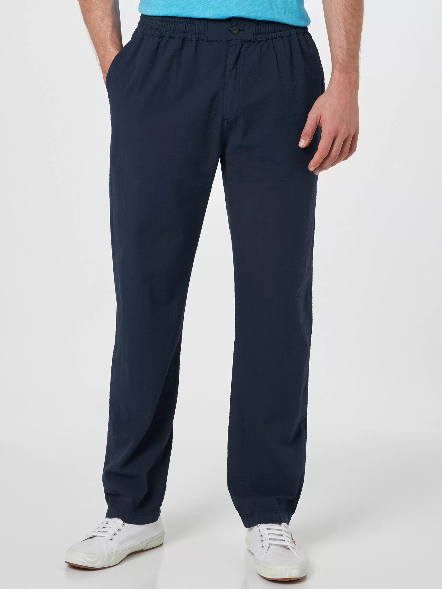 Hot Pantalone da uomo blu navy in cotone seersucker Relais Uomo Bermuda E Pantaloni