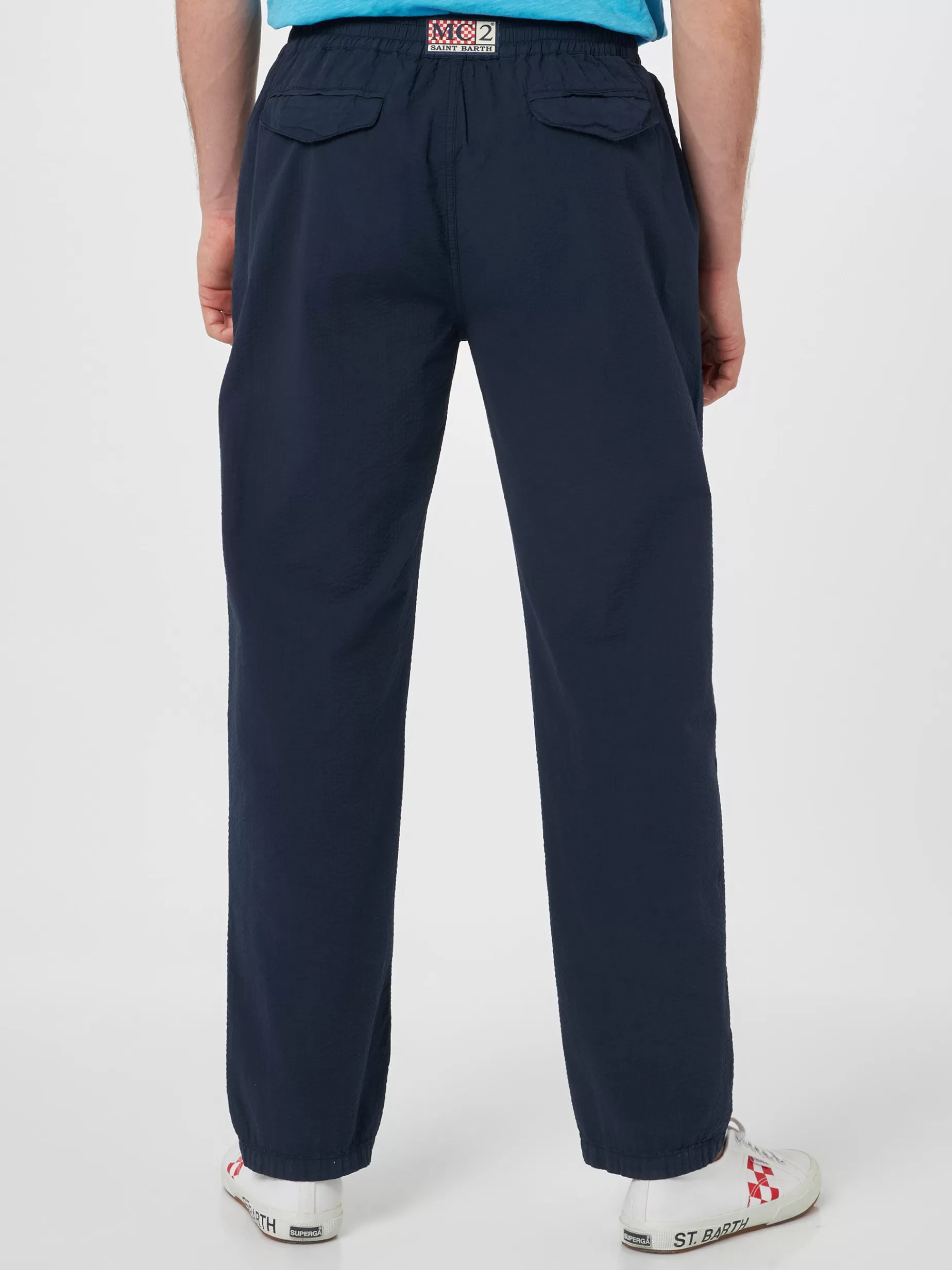 Hot Pantalone da uomo blu navy in cotone seersucker Relais Uomo Bermuda E Pantaloni