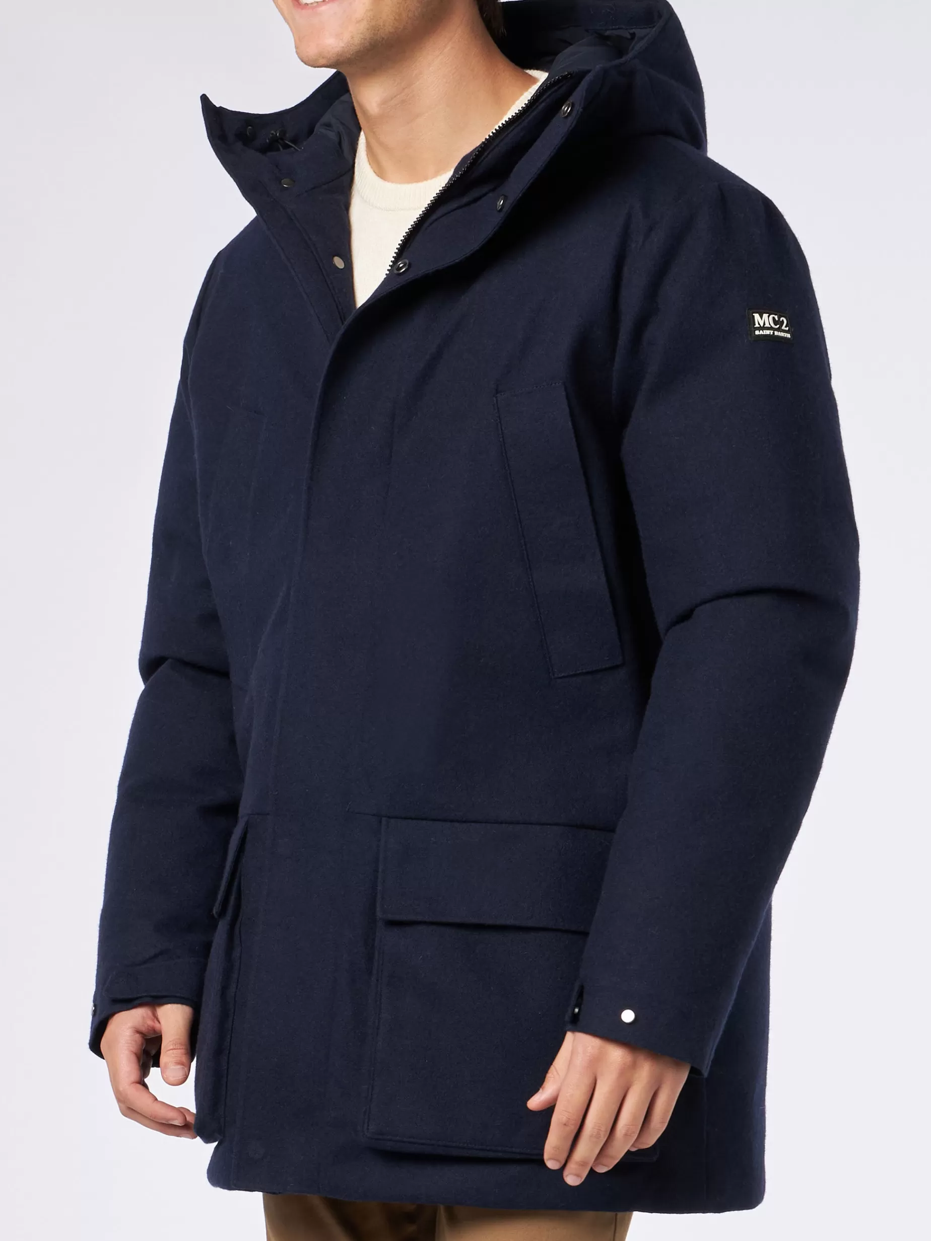 Clearance Parka blu da uomo con cappuccio Uomo Capispalla