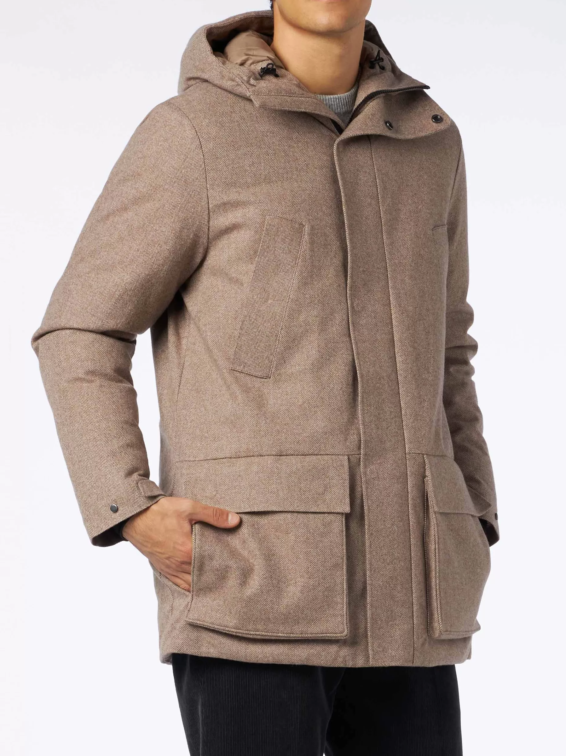 Best Parka da uomo con cappuccio e stampa spigata Uomo Capispalla