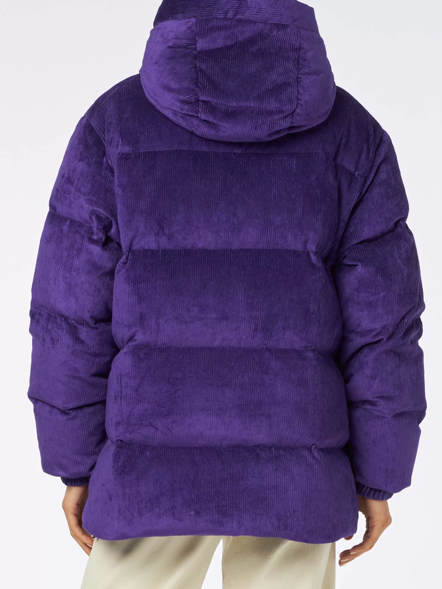 Best Piumino da donna imbottito in velluto a coste viola con cappuccio Donna Capispalla