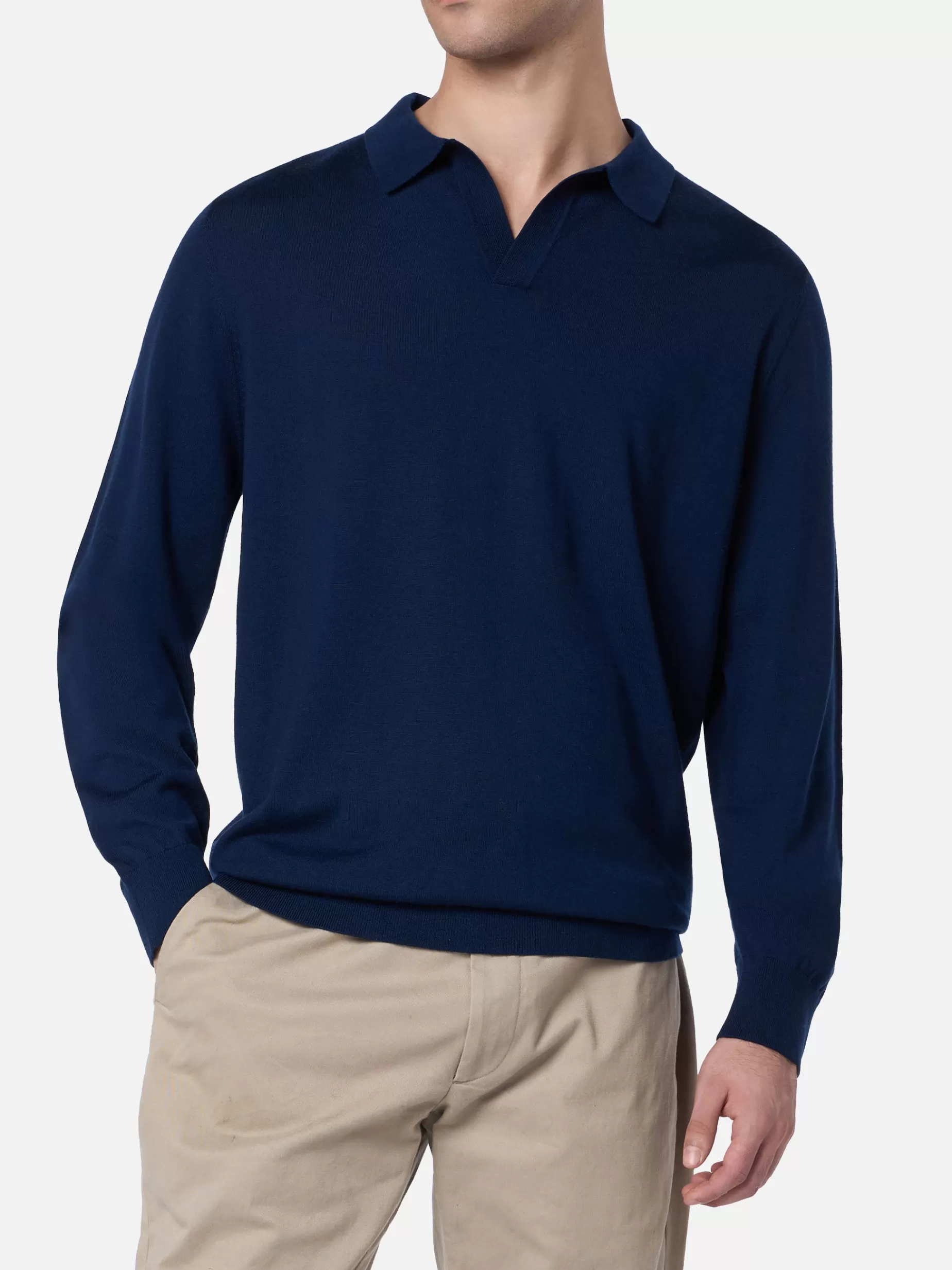 Shop Polo da uomo blu navy in lana merino Covent Uomo Maglieria | Polo