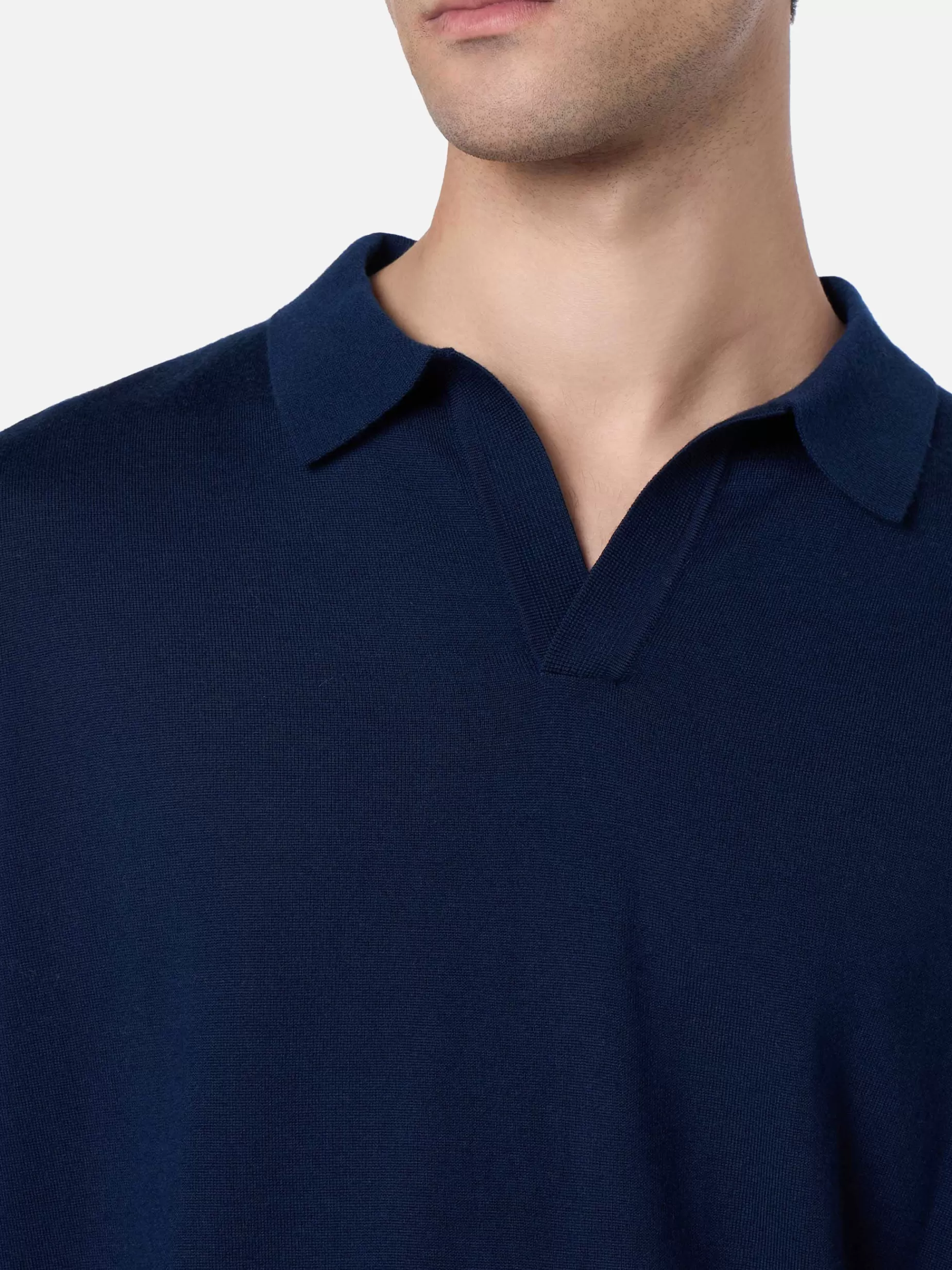 Shop Polo da uomo blu navy in lana merino Covent Uomo Maglieria | Polo