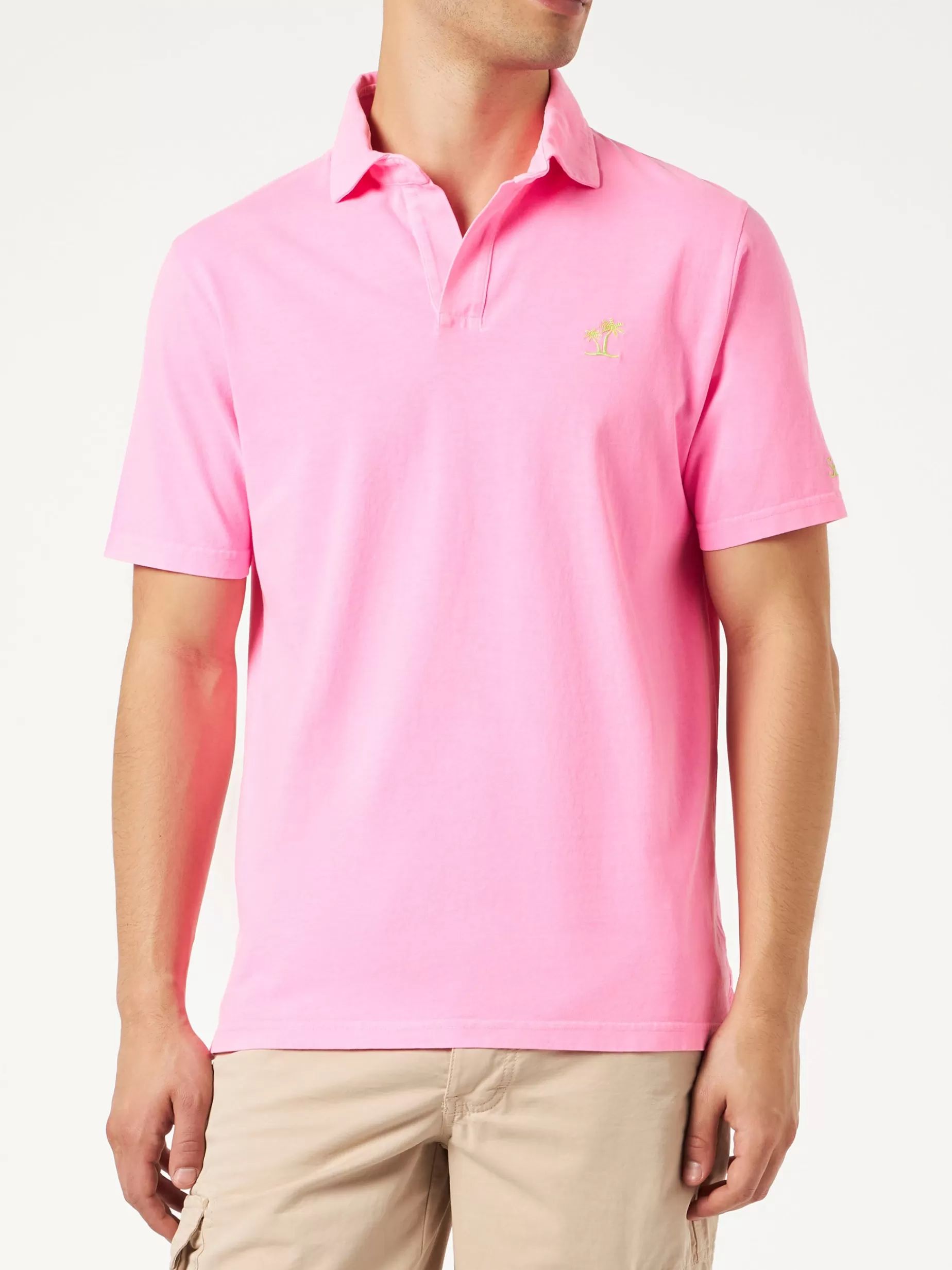 Clearance Polo da uomo in jersey di cotone rosa fluo Uomo Polo