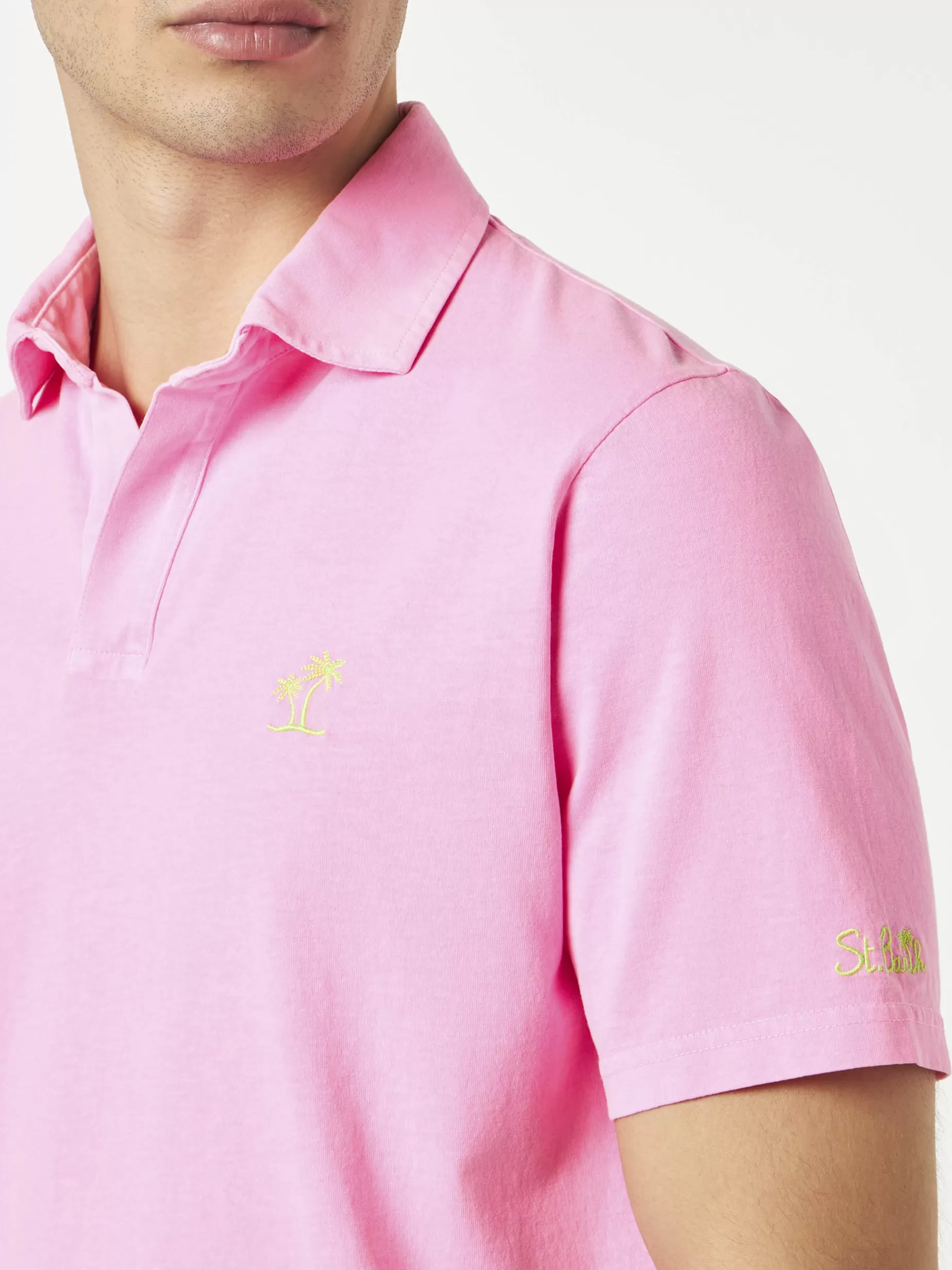 Clearance Polo da uomo in jersey di cotone rosa fluo Uomo Polo