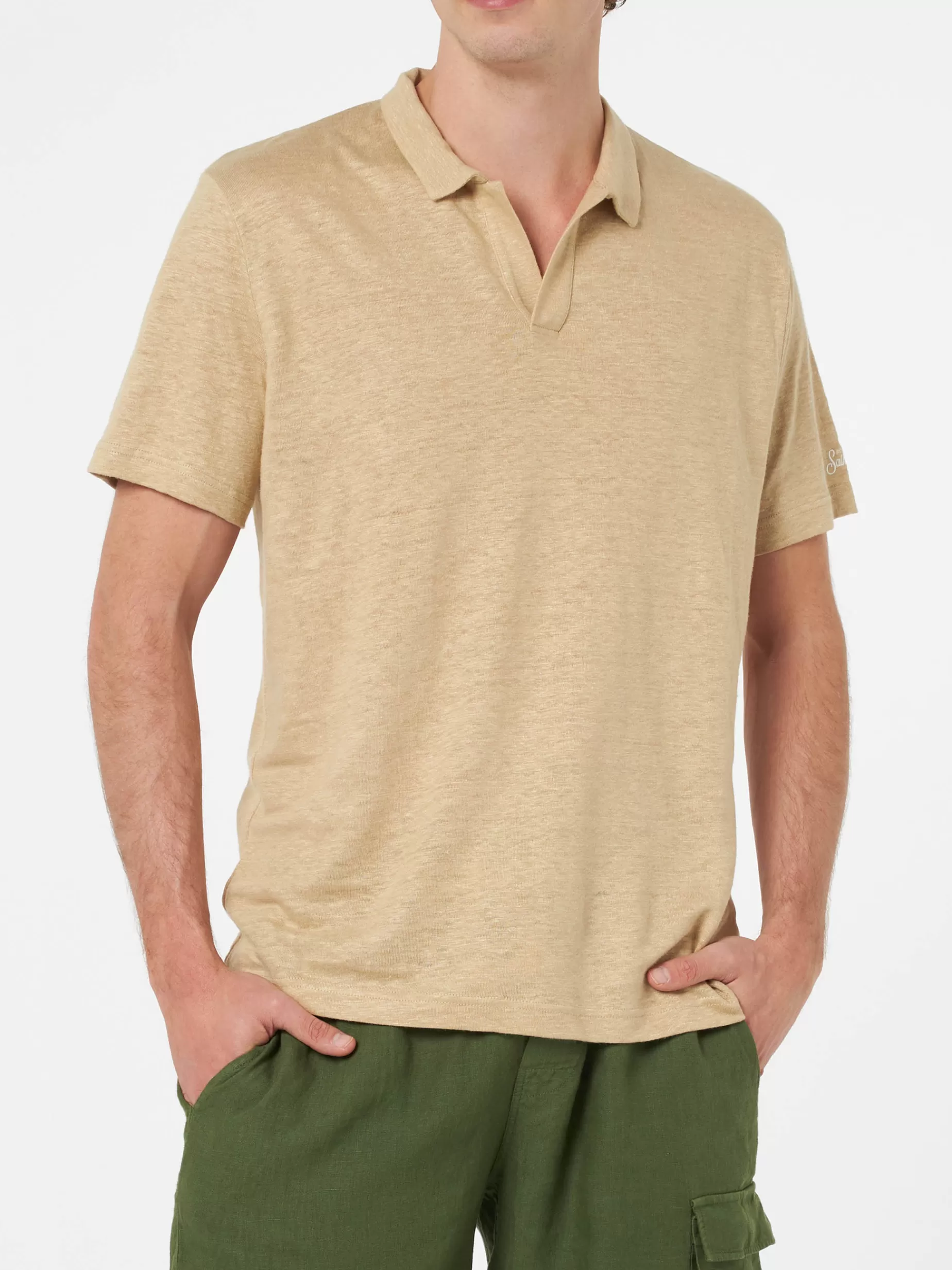 Cheap Polo da uomo in lino beige Fraser Uomo Polo