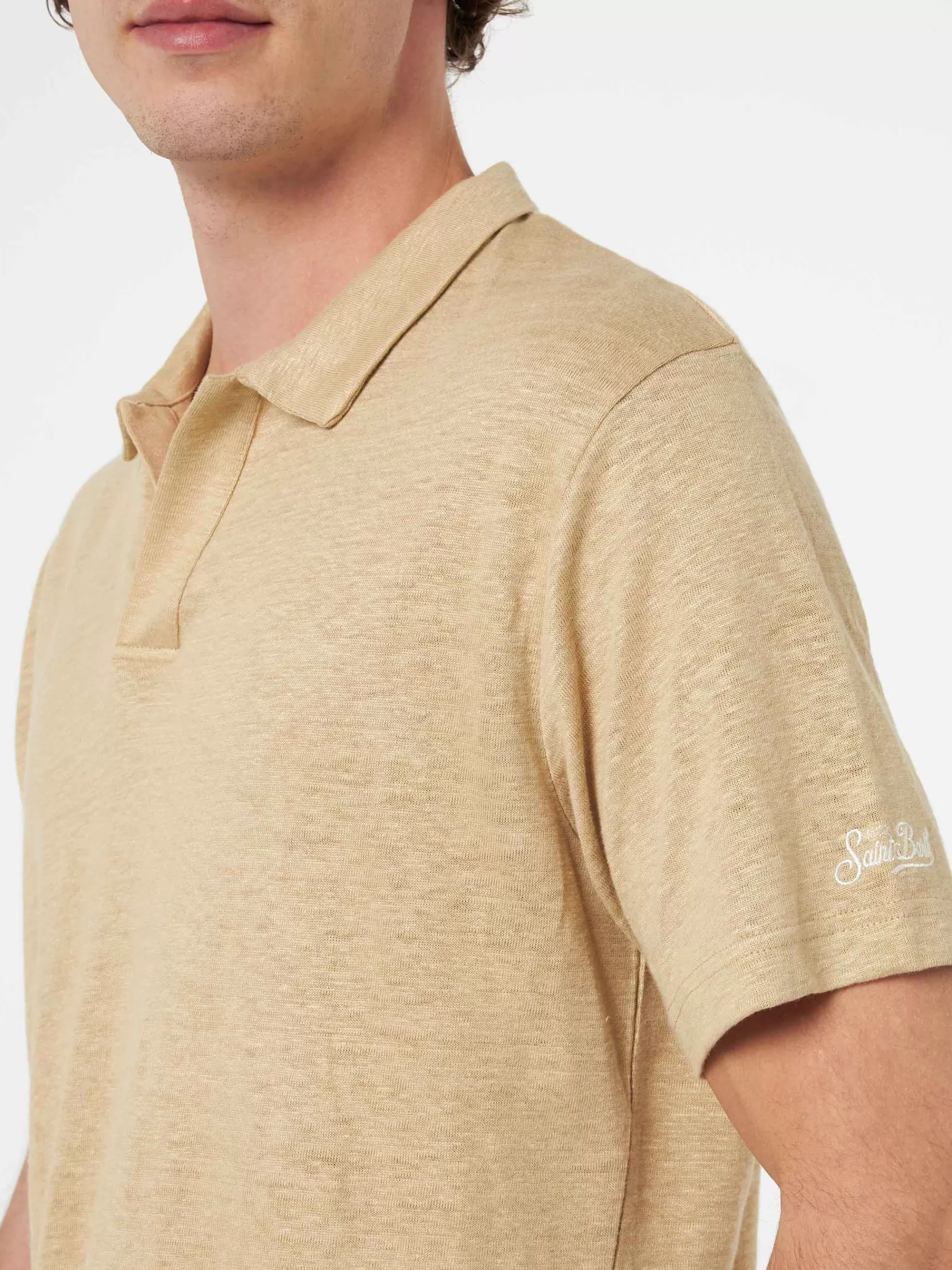 Cheap Polo da uomo in lino beige Fraser Uomo Polo