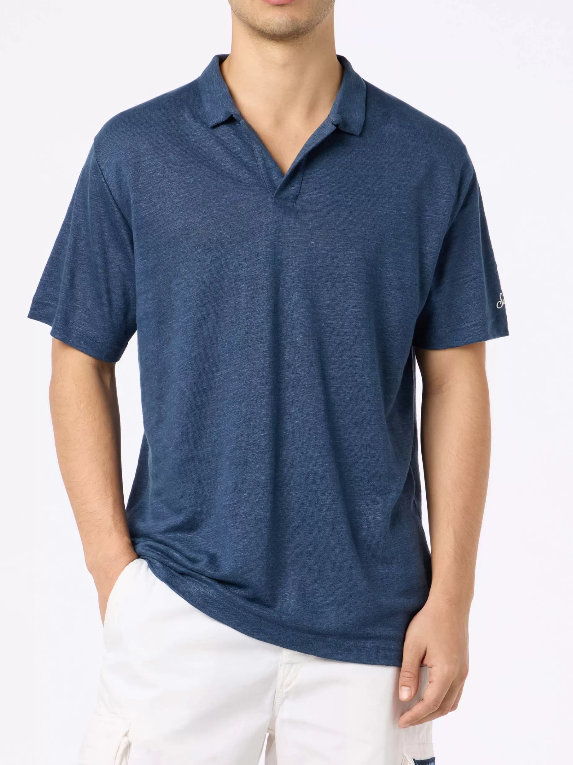 Online Polo da uomo in lino blu navy Fraser Uomo Polo