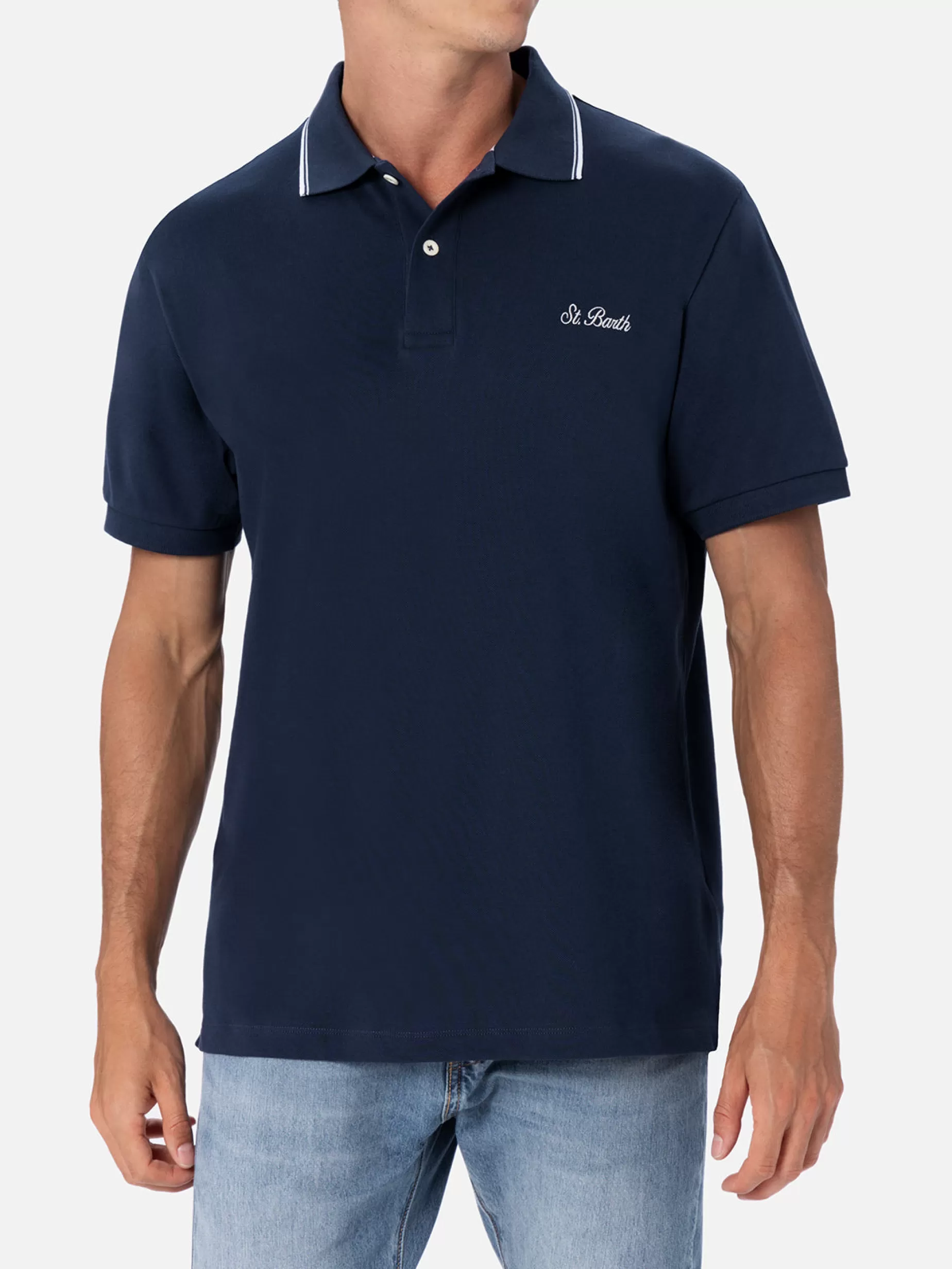 Best Sale Polo da uomo in piquet di cotone blu Beverly Hills Uomo Polo