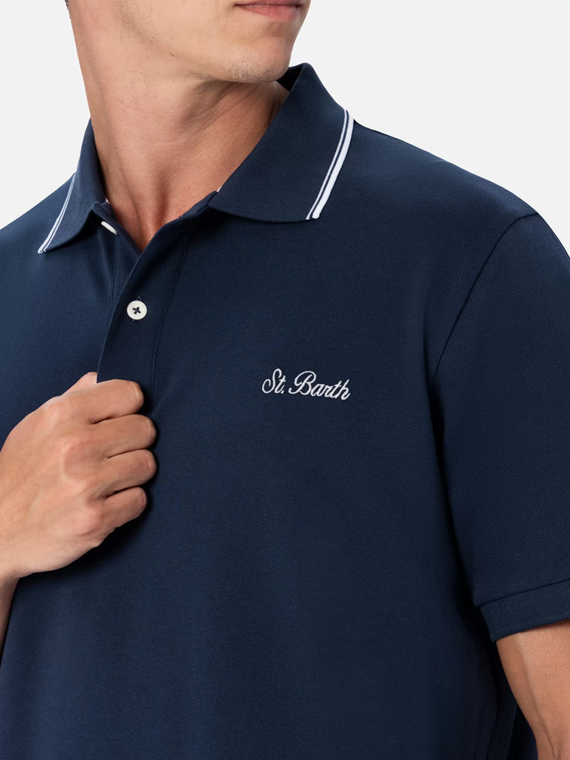 Best Sale Polo da uomo in piquet di cotone blu Beverly Hills Uomo Polo