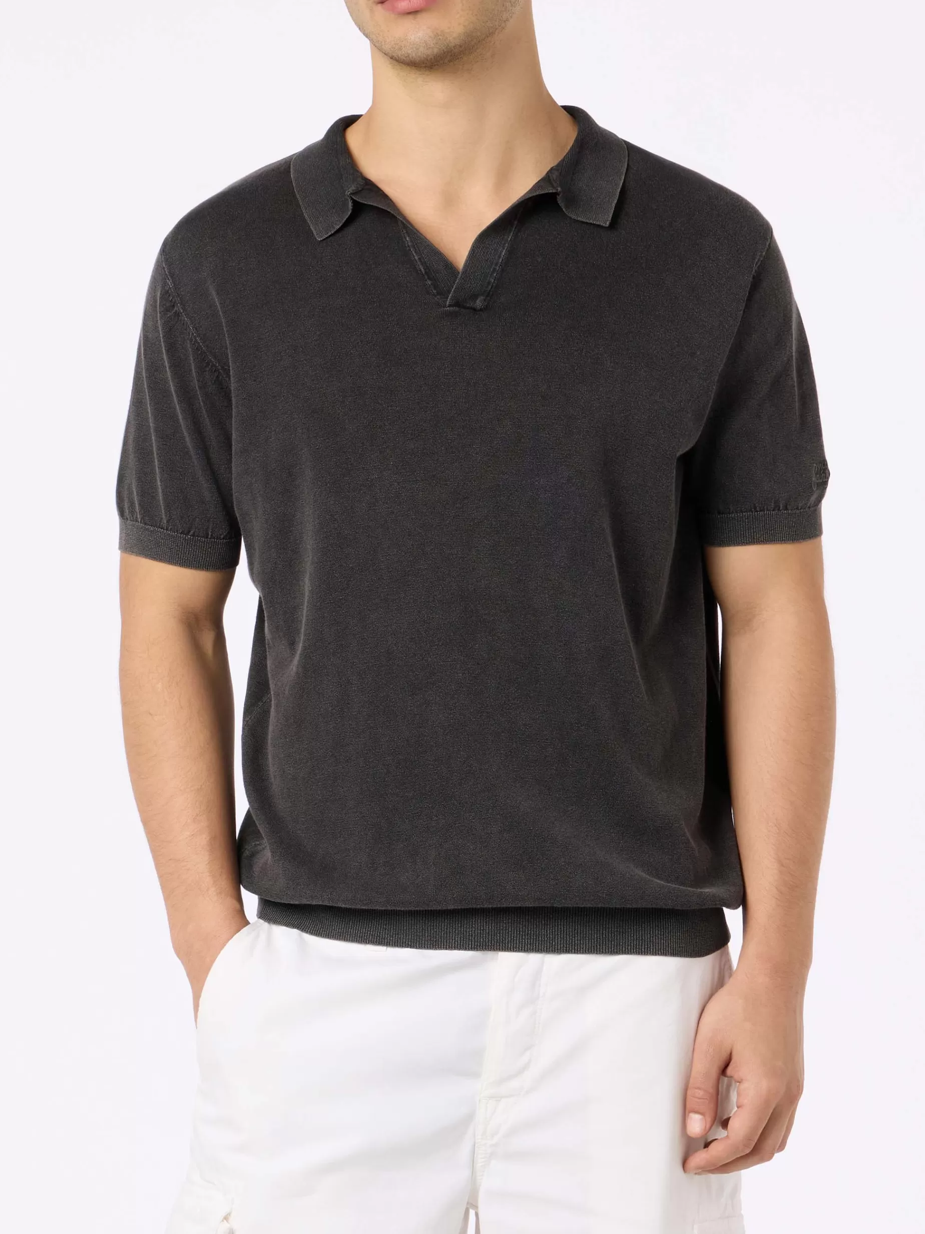 Online Polo da uomo Sloan in maglia nera con effetto trattamento vintage Uomo Polo