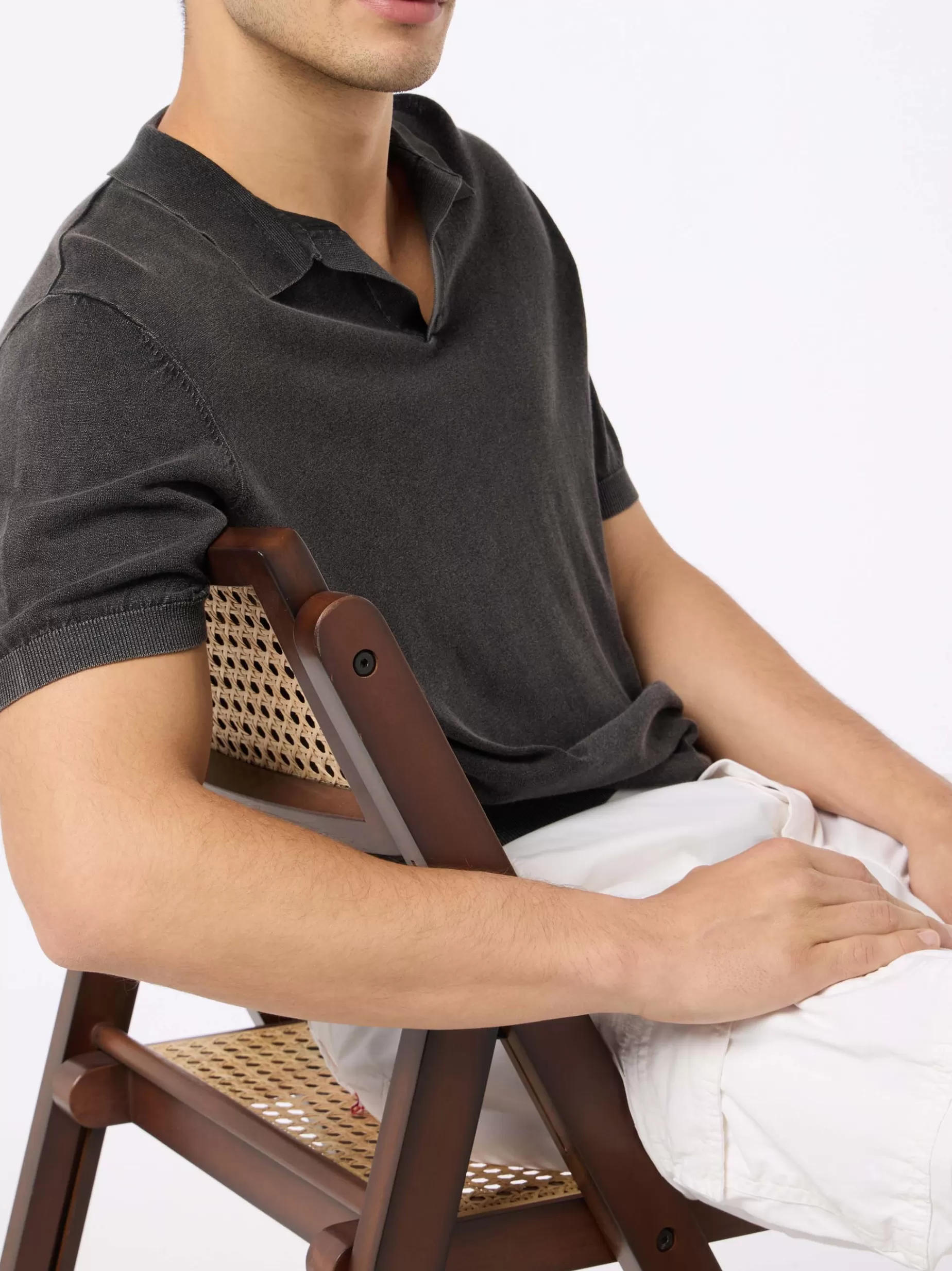 Online Polo da uomo Sloan in maglia nera con effetto trattamento vintage Uomo Polo