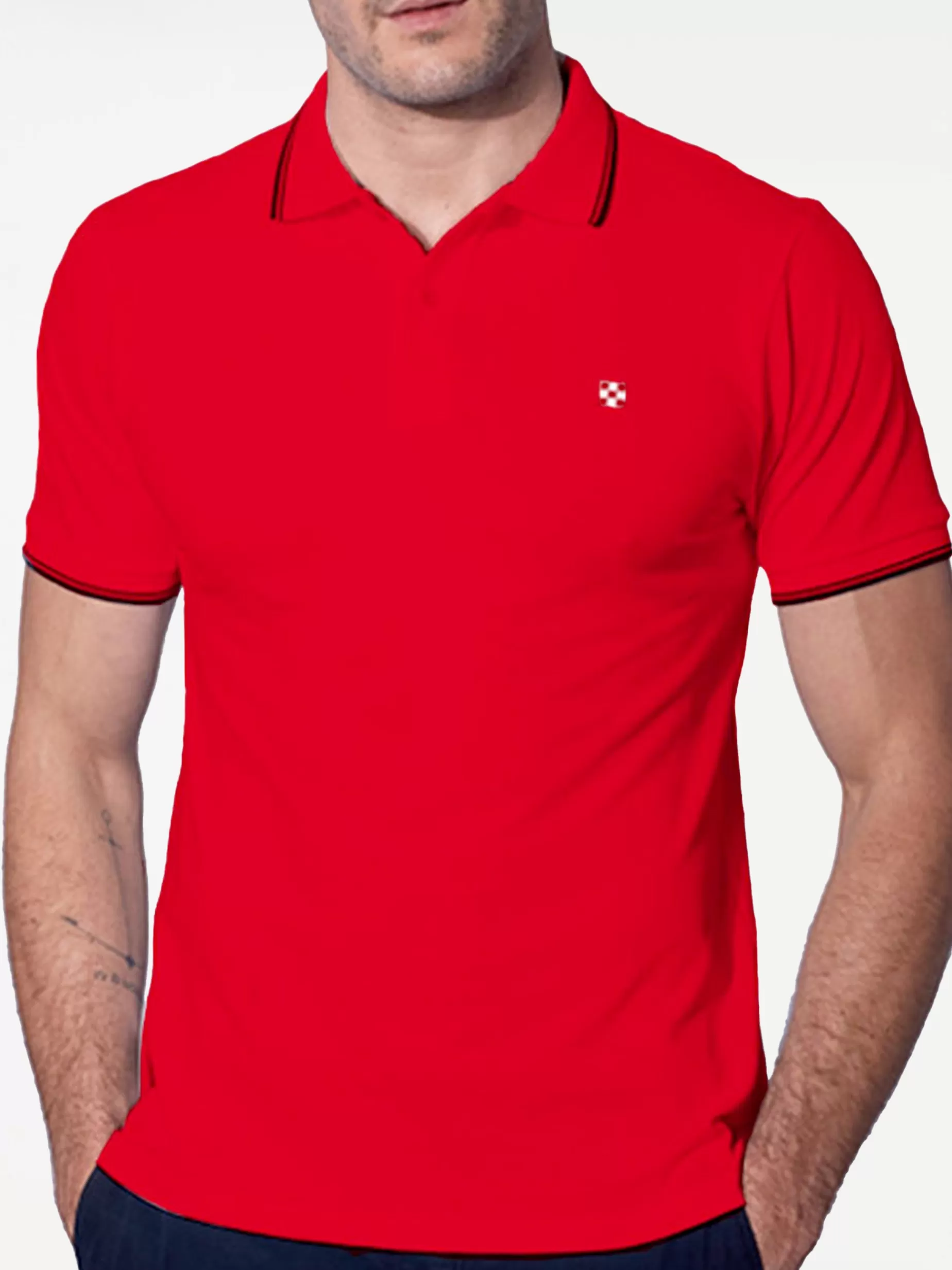 Outlet Polo in piquet rosso con logo St. Barth check Uomo Polo