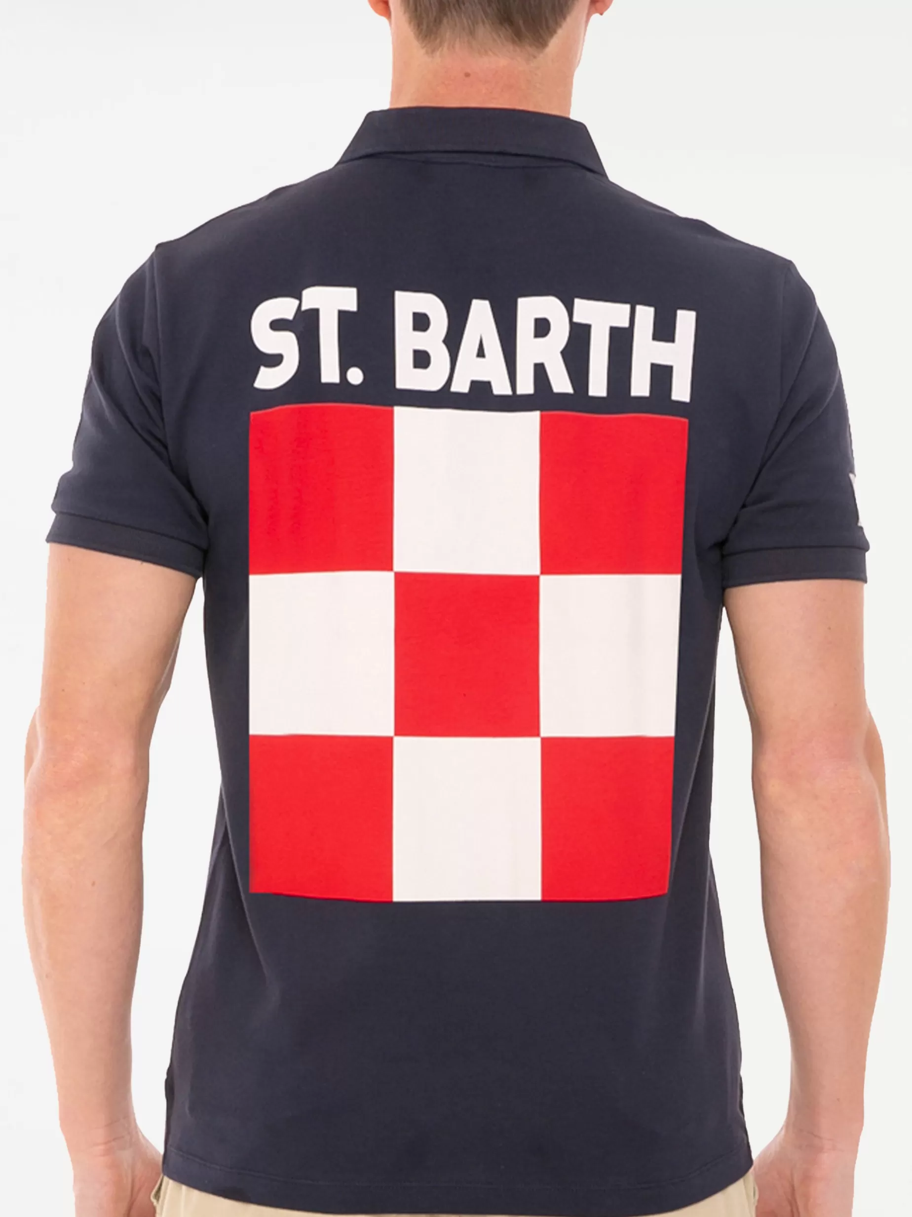 Clearance Polo piquet blu con logo St. Barth check Uomo Polo