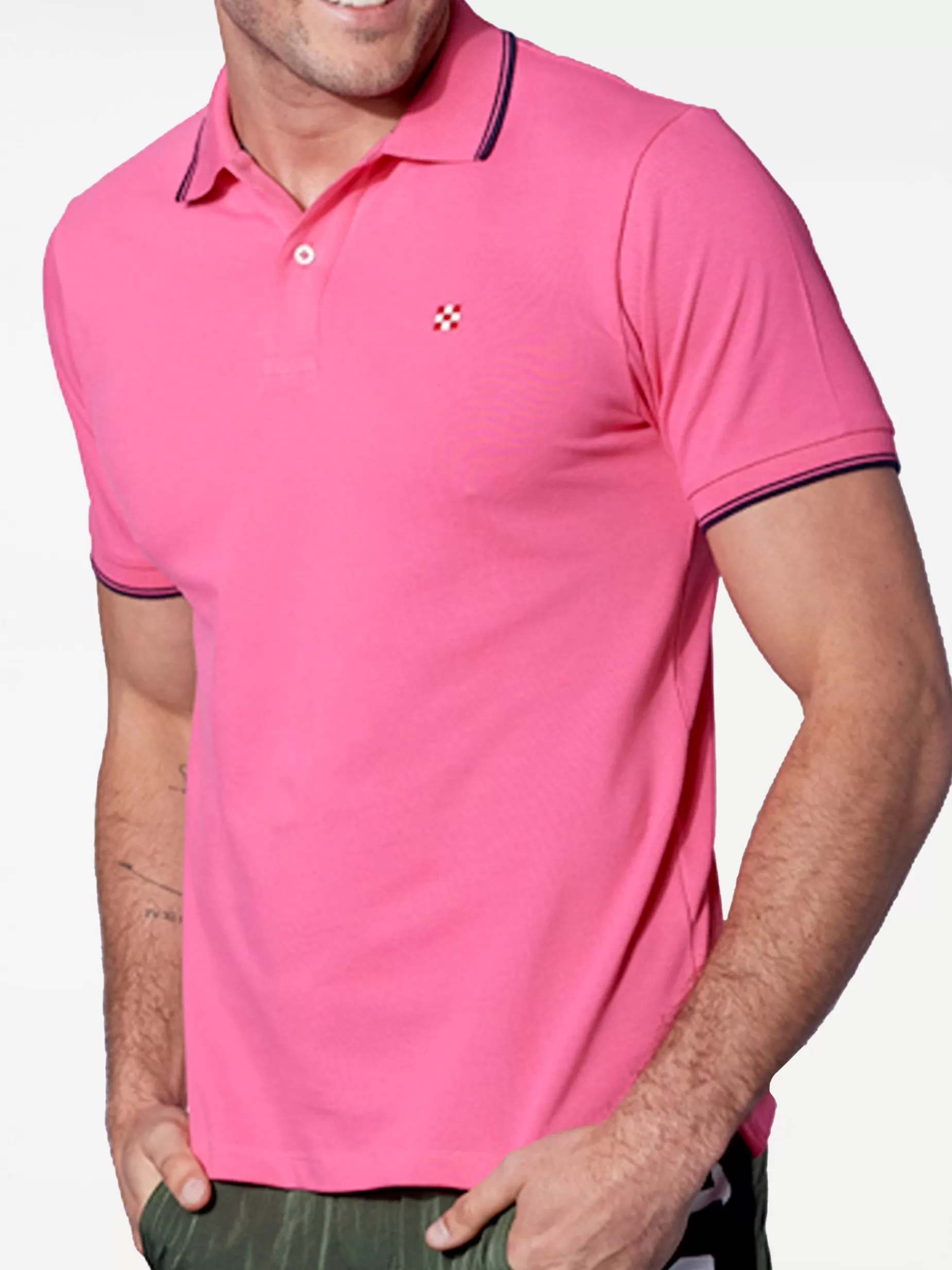 Discount Polo piquet rosa fluo con logo St. Barth check Uomo Polo