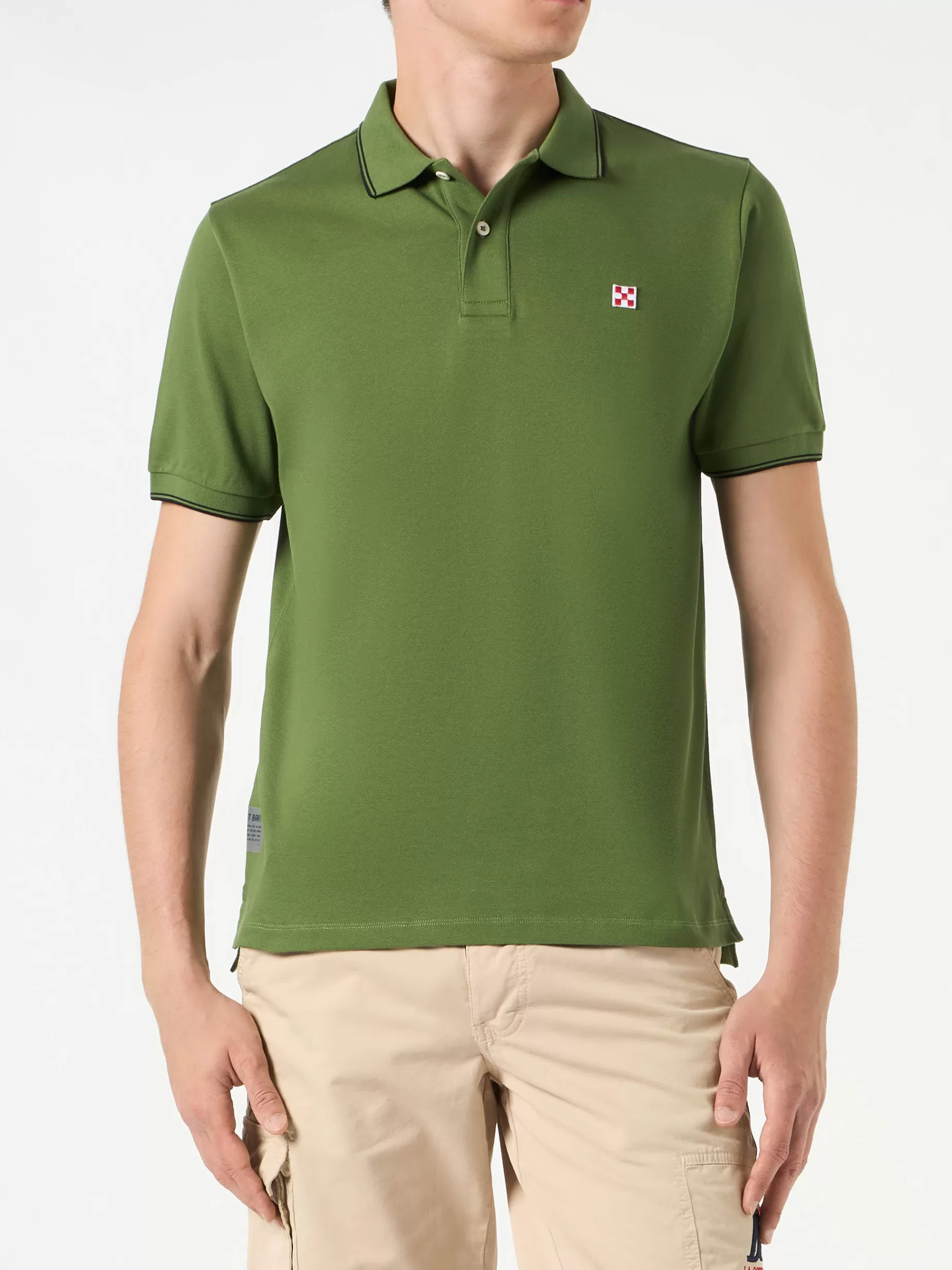 Shop Polo piquet verde militare con logo St. Barth check Uomo Polo