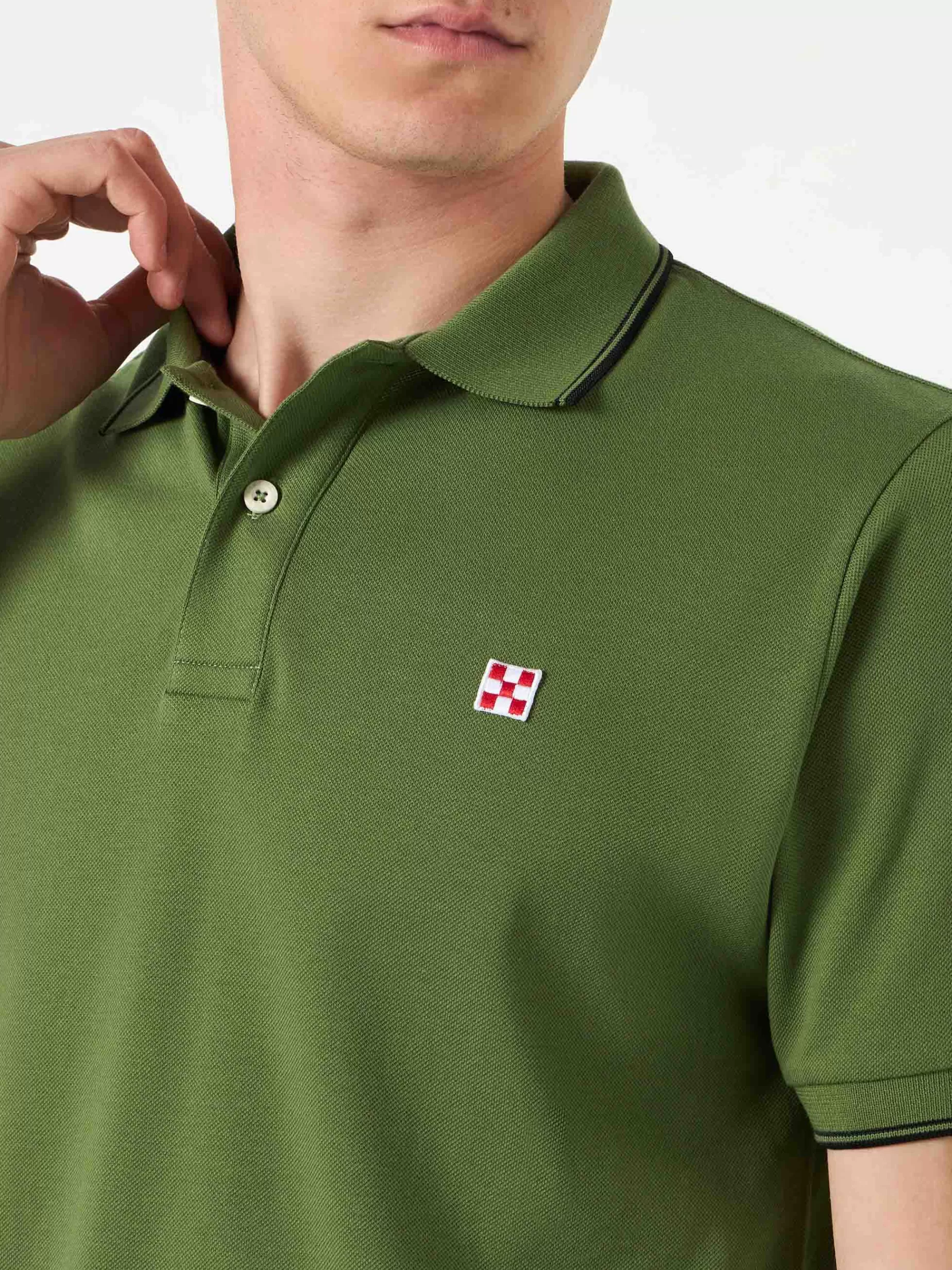 Shop Polo piquet verde militare con logo St. Barth check Uomo Polo