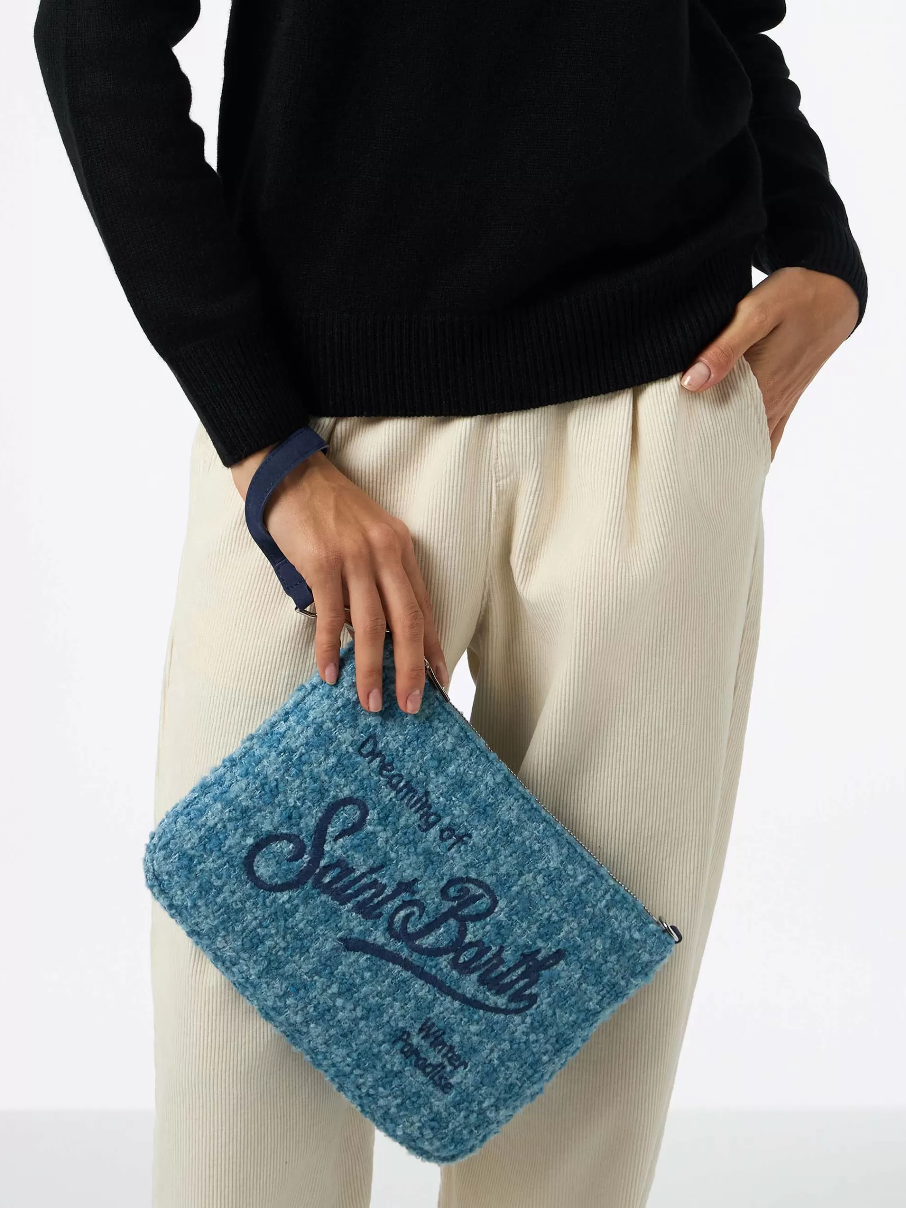 Sale Pouch Parisienne in tweed blu con catena Donna Pouch & Borse A Tracolla | Pouch & Borse A Tracolla