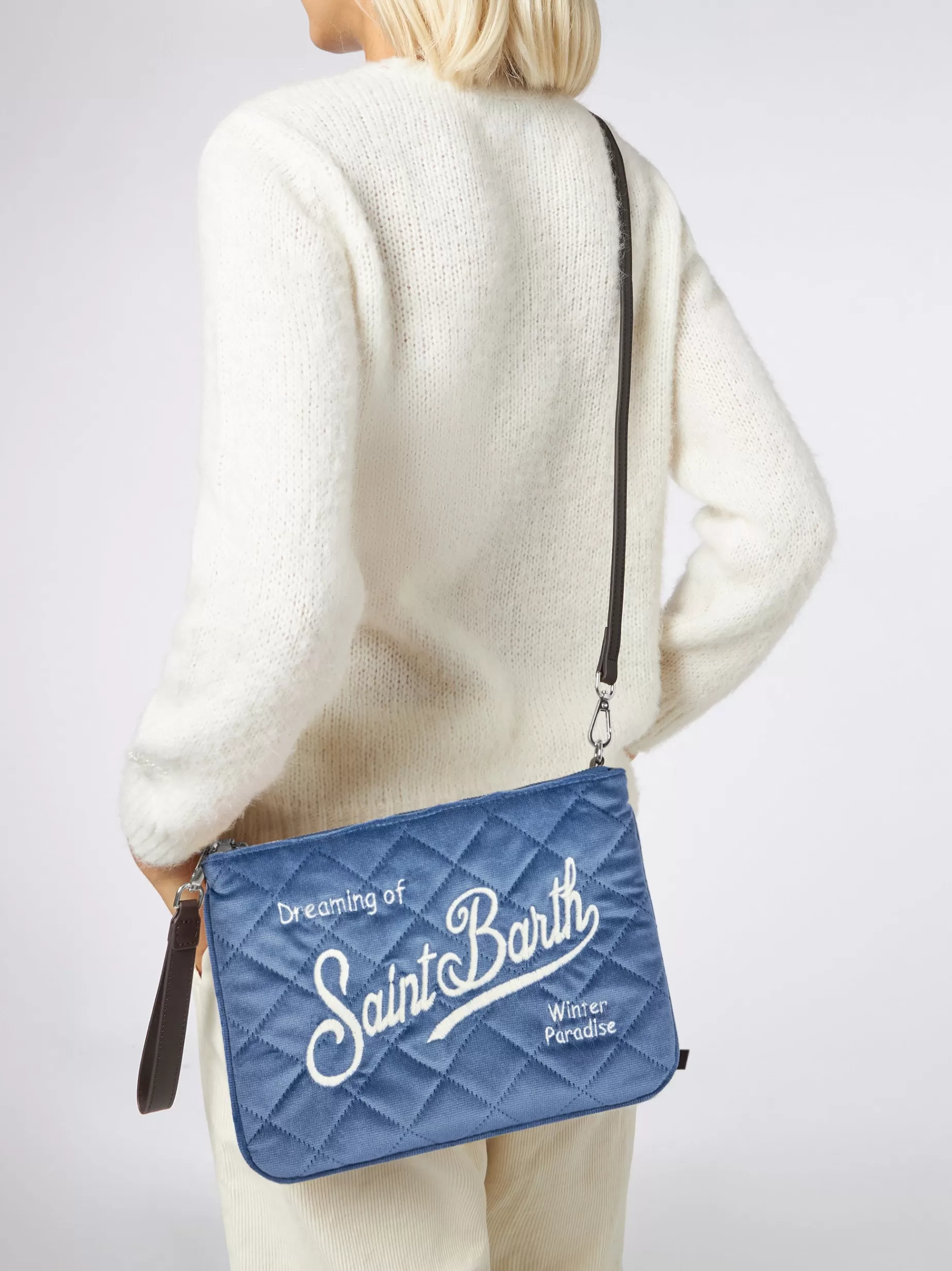 New Pouch a tracolla Parisienne sherpa in velluto trapuntato azzurro Donna Pouch & Borse A Tracolla | Pouch & Borse A Tracolla