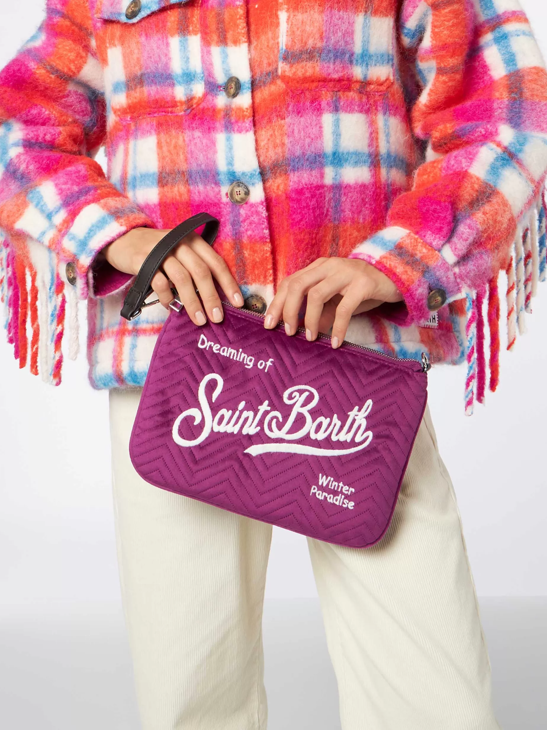 New Pouch a tracolla Parisienne sherpa in velluto trapuntato fucsia Donna Pouch & Borse A Tracolla | Pouch & Borse A Tracolla