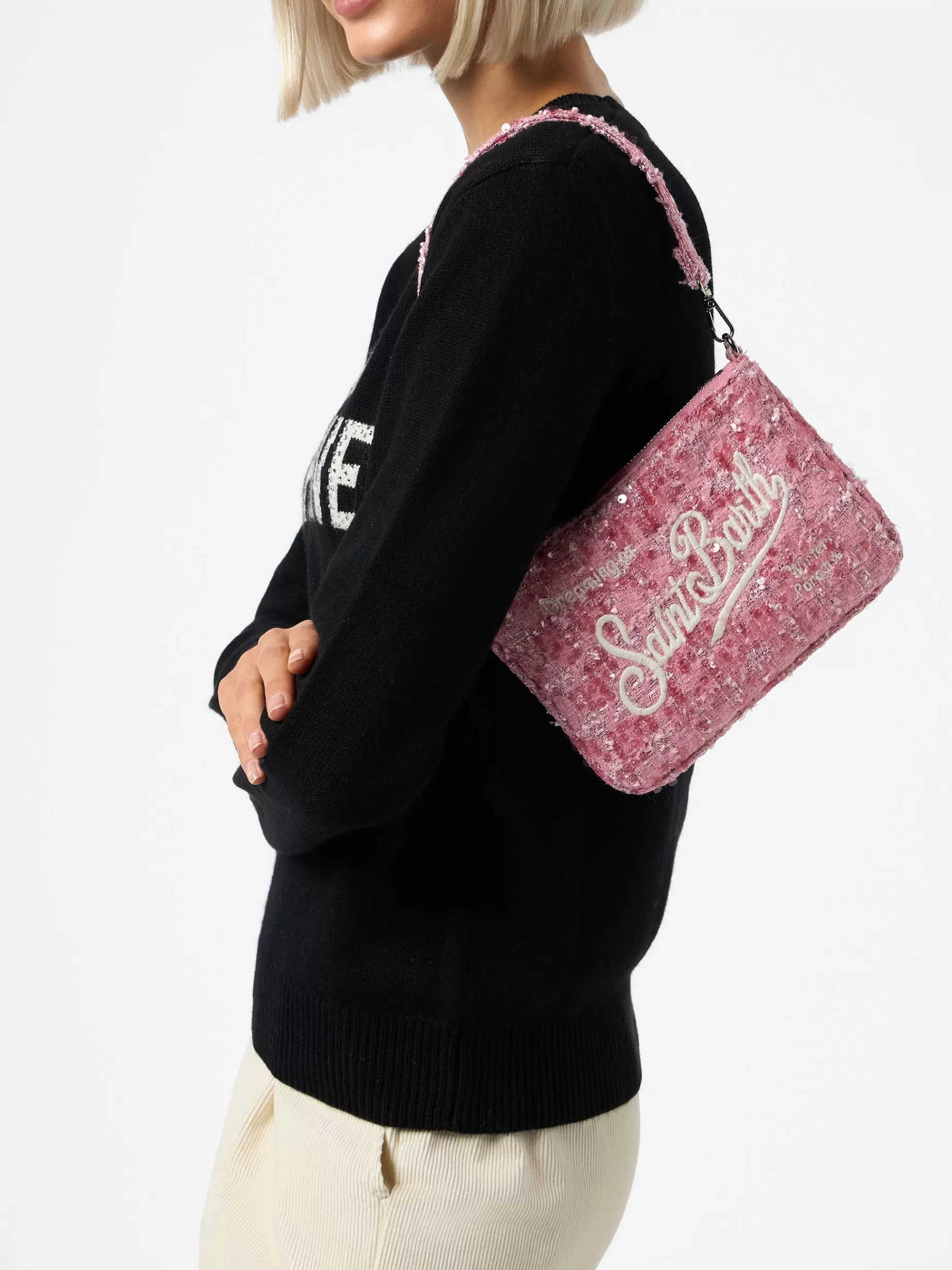 Online Pouch in tweed rosa Mini Parisienne con manico Donna Pouch & Borse A Tracolla | Pouch & Borse A Tracolla