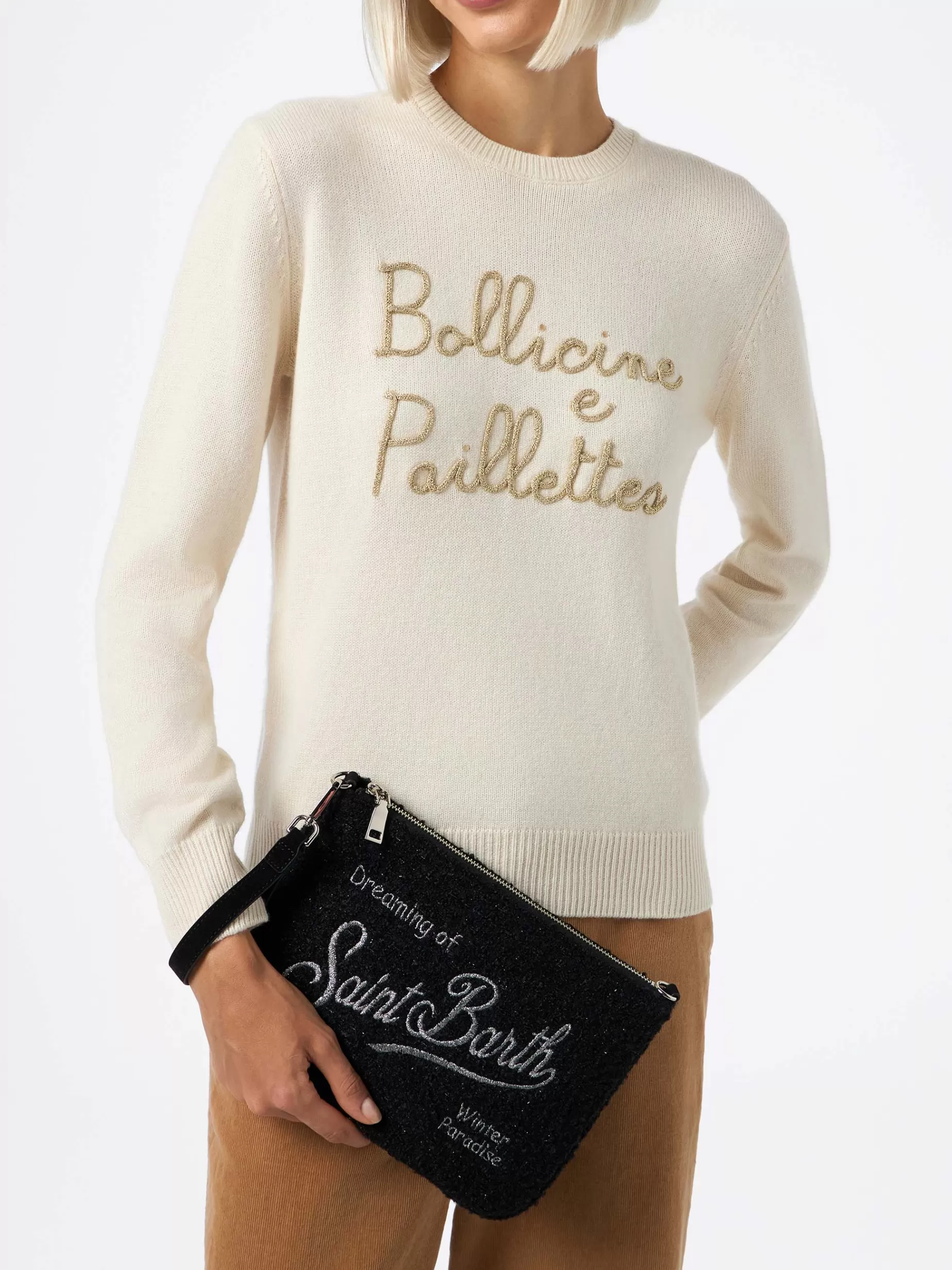 Sale Pouch Parisienne beige in tela nera con catena Donna Pouch & Borse A Tracolla | Pouch & Borse A Tracolla