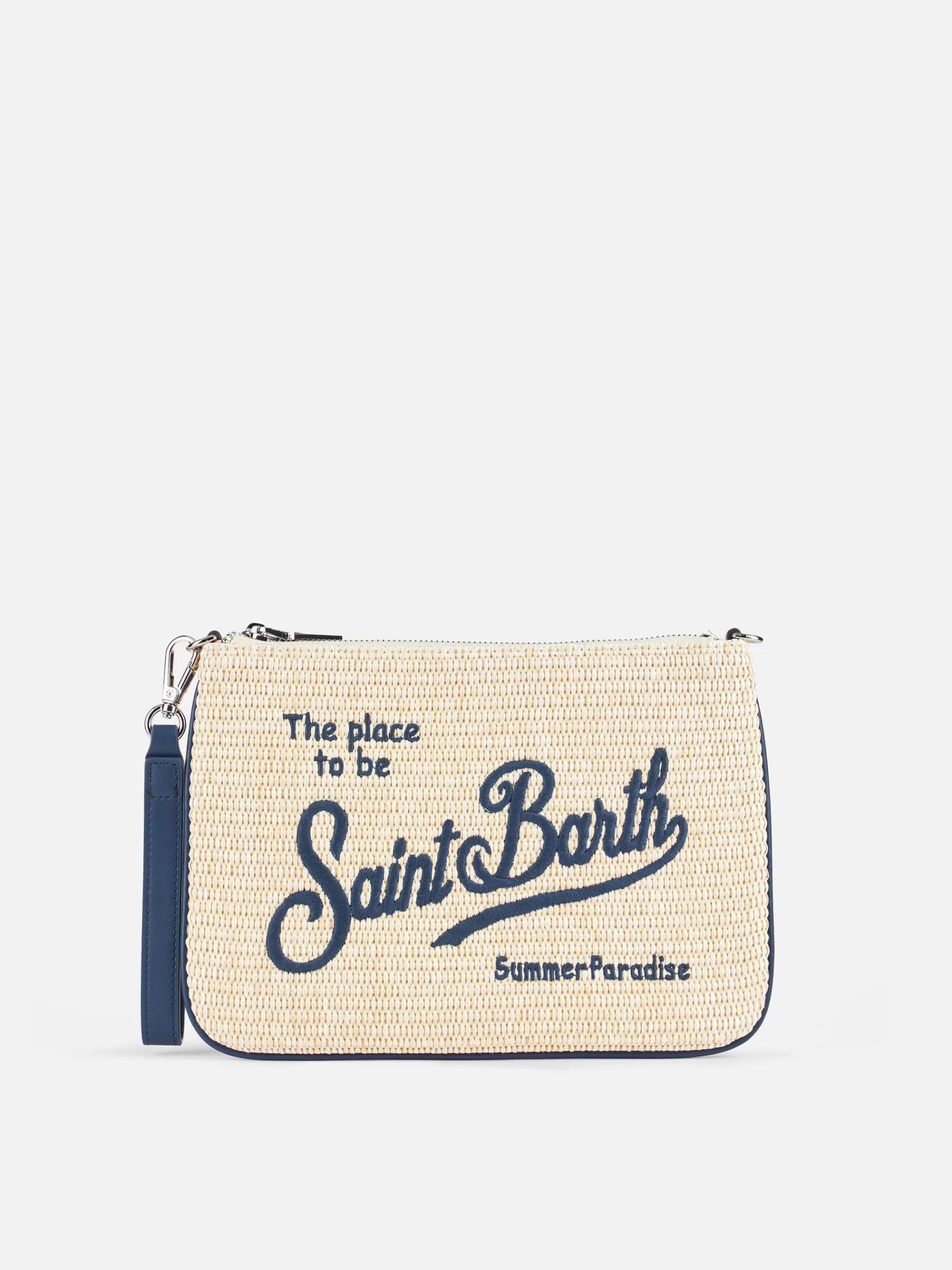 Hot Pouch Parisienne in paglia con ricamo Saint Barth Donna Pouch & Borse A Tracolla | Pouch & Borse A Tracolla