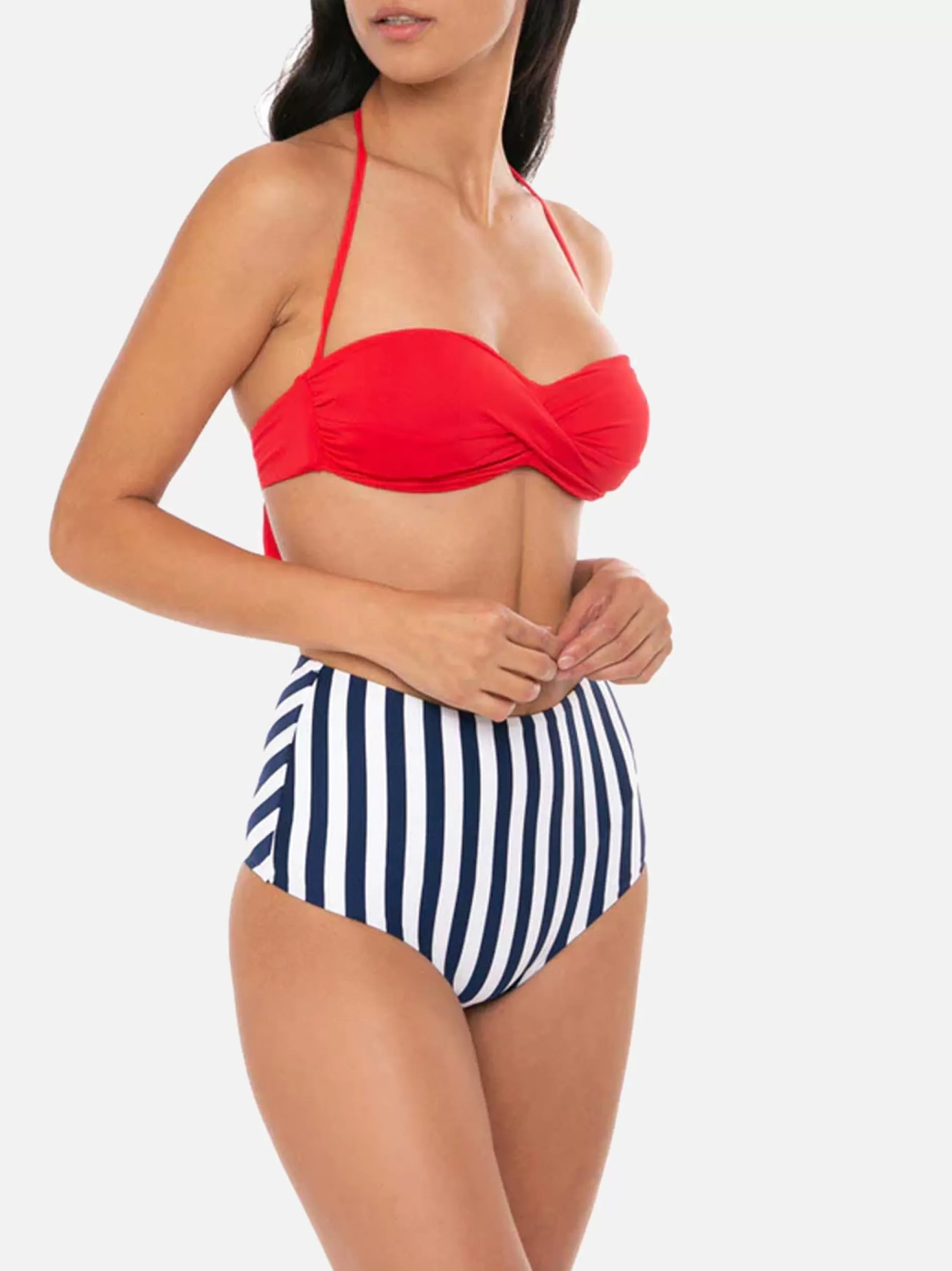 Shop Slip da bagno alti vintage Bikini con stampa a righe blu Donna Bikini