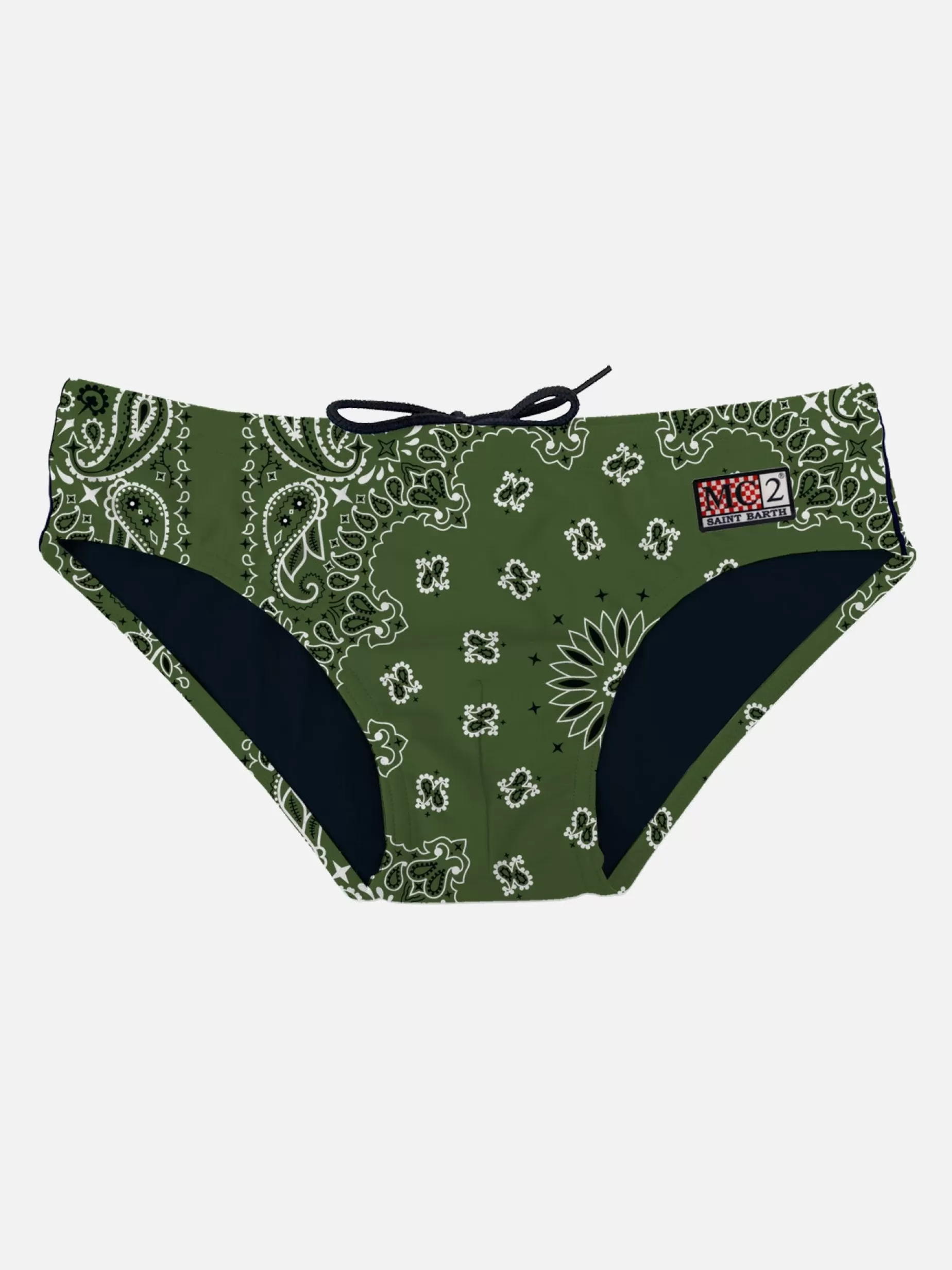 Discount Slip da bagno da uomo con stampa bandana verde militare Uomo Slip Mare