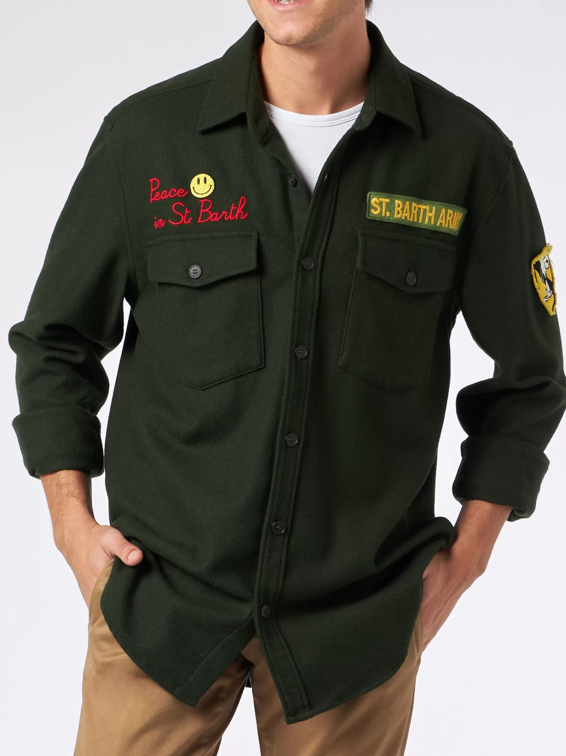 Discount Sovracamicia in fustagno con ricamo Peace in St. Barth Uomo Overshirts And Jackets