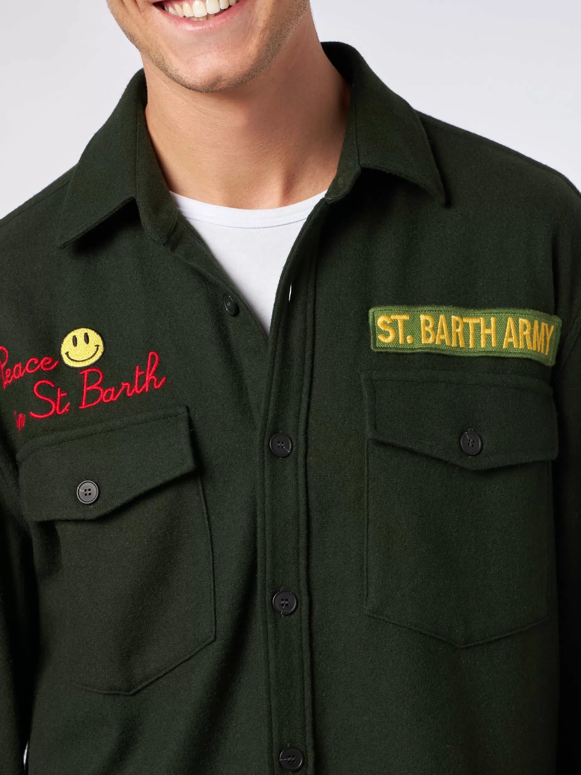 Discount Sovracamicia in fustagno con ricamo Peace in St. Barth Uomo Overshirts And Jackets