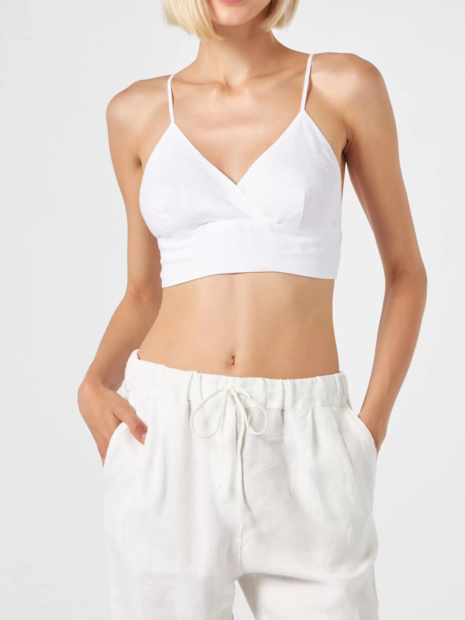 Cheap Top a bralette in lino bianco Donna Camicie E Top