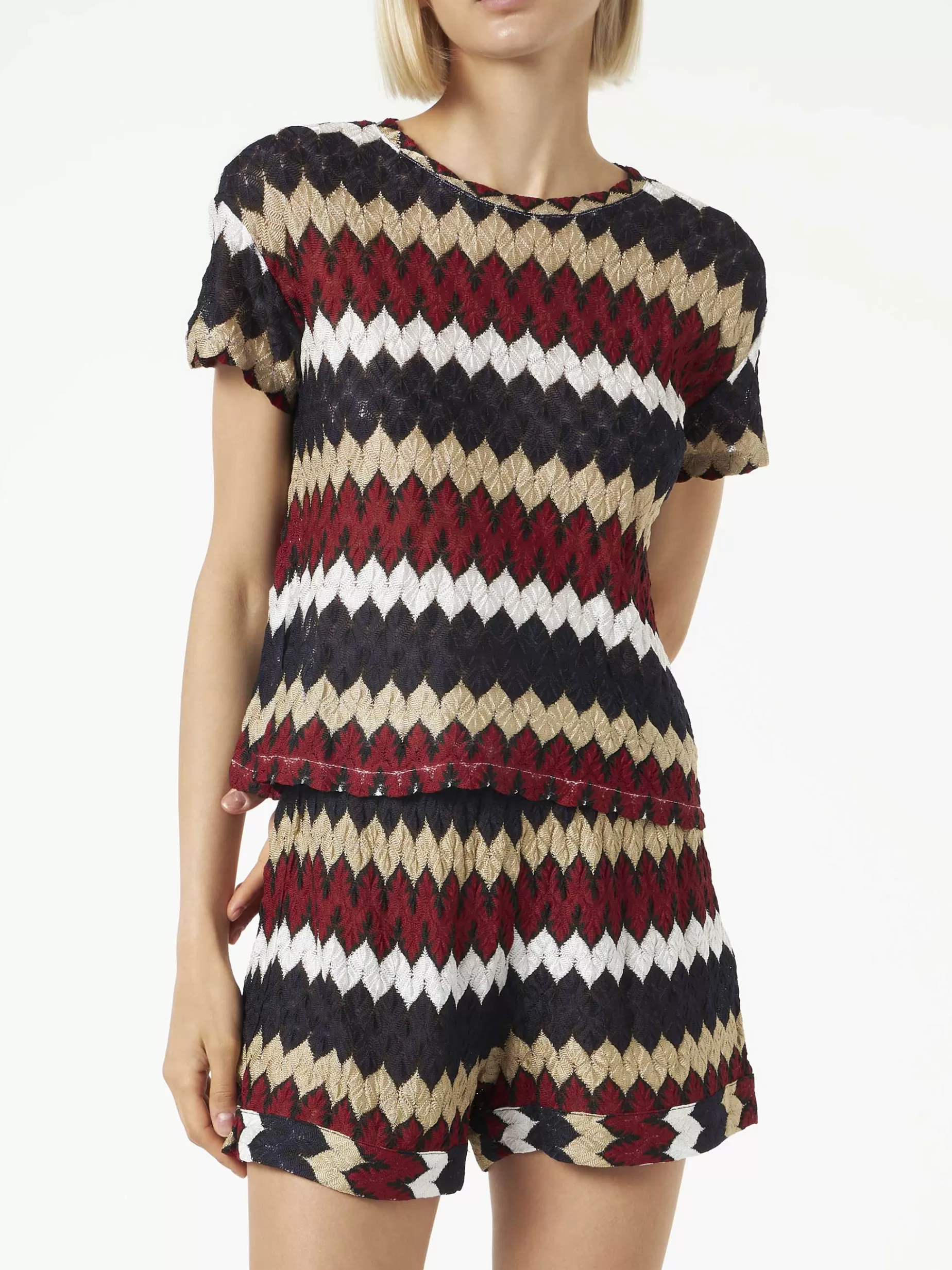 Fashion Top in maglia chevron bordeaux Donna Camicie E Top