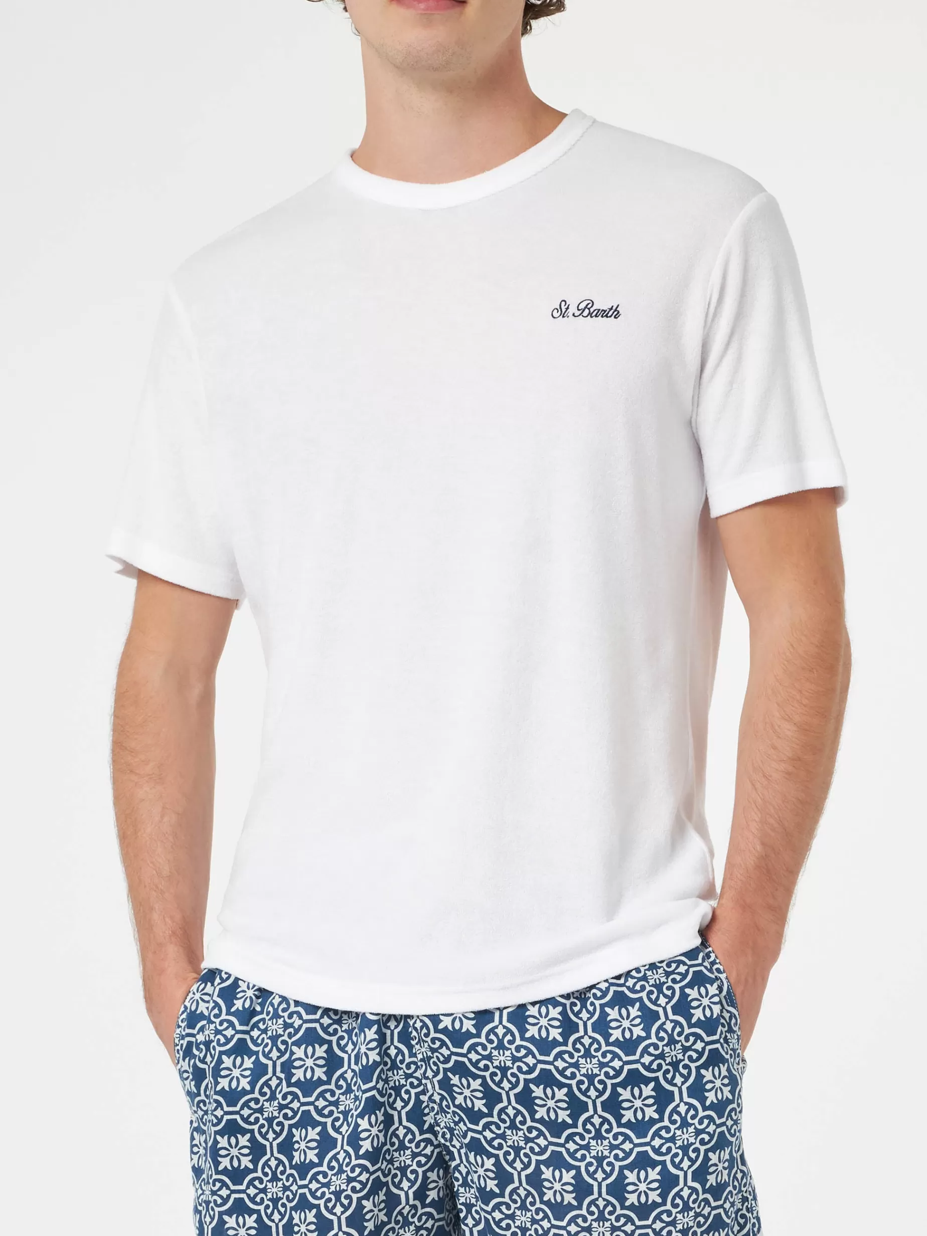 Best Sale T-shirt bianca da uomo Gary in spugna con ricamo St. Barth Uomo T-shirts