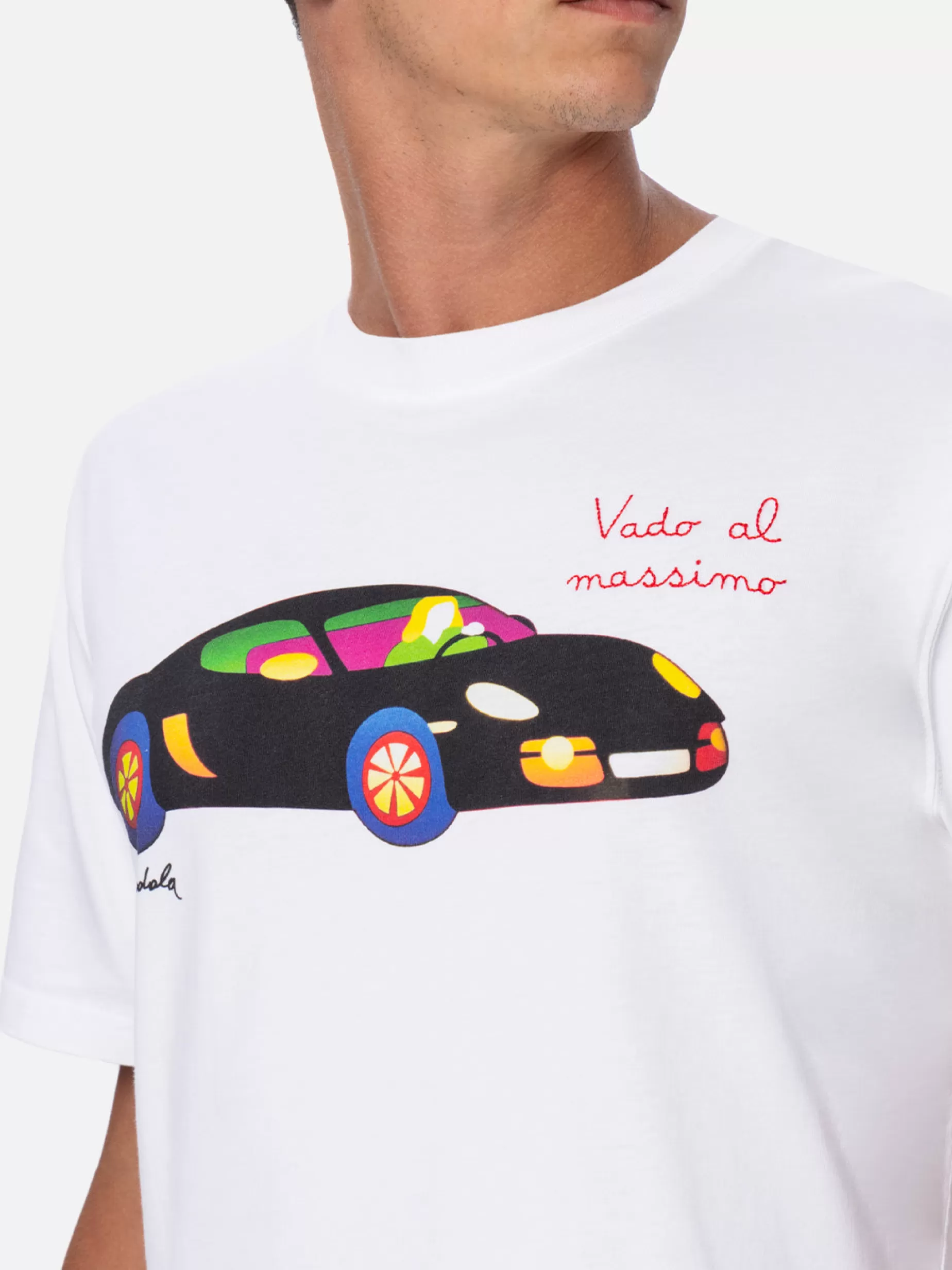 Best Sale T-shirt da bagno da uomo in cotone con stampa e ricamo Aperitivo St. Barth | MARCO LODOLA EDIZIONE SPECIALE Uomo T-shirts