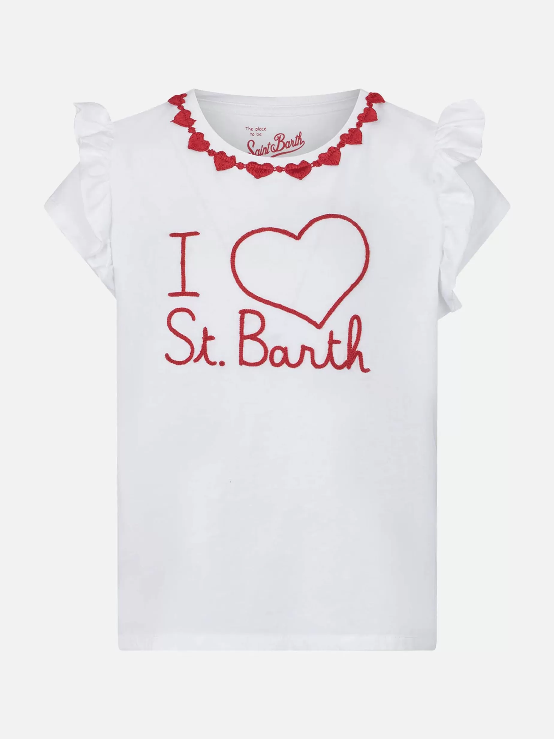 Store T-shirt da bambina in cotone con balza e ricamo T-shirt E Top