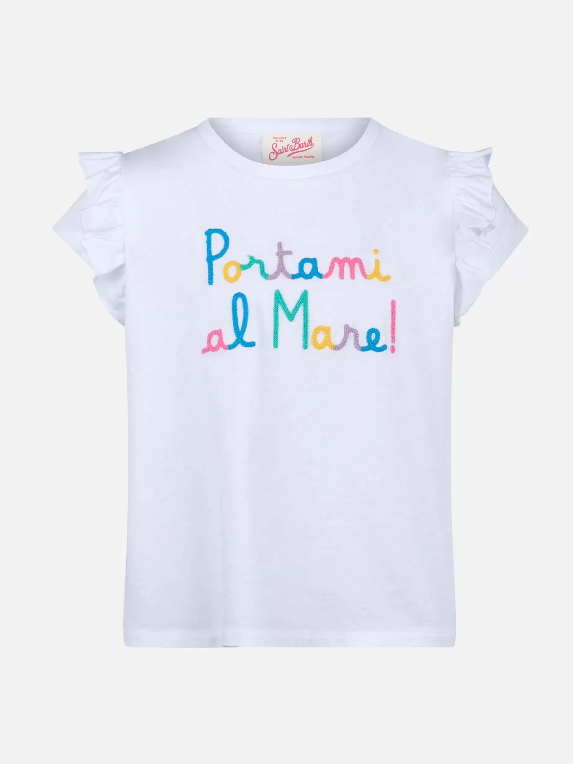 Shop T-shirt da bambina in cotone con balza e ricamo T-shirt E Top